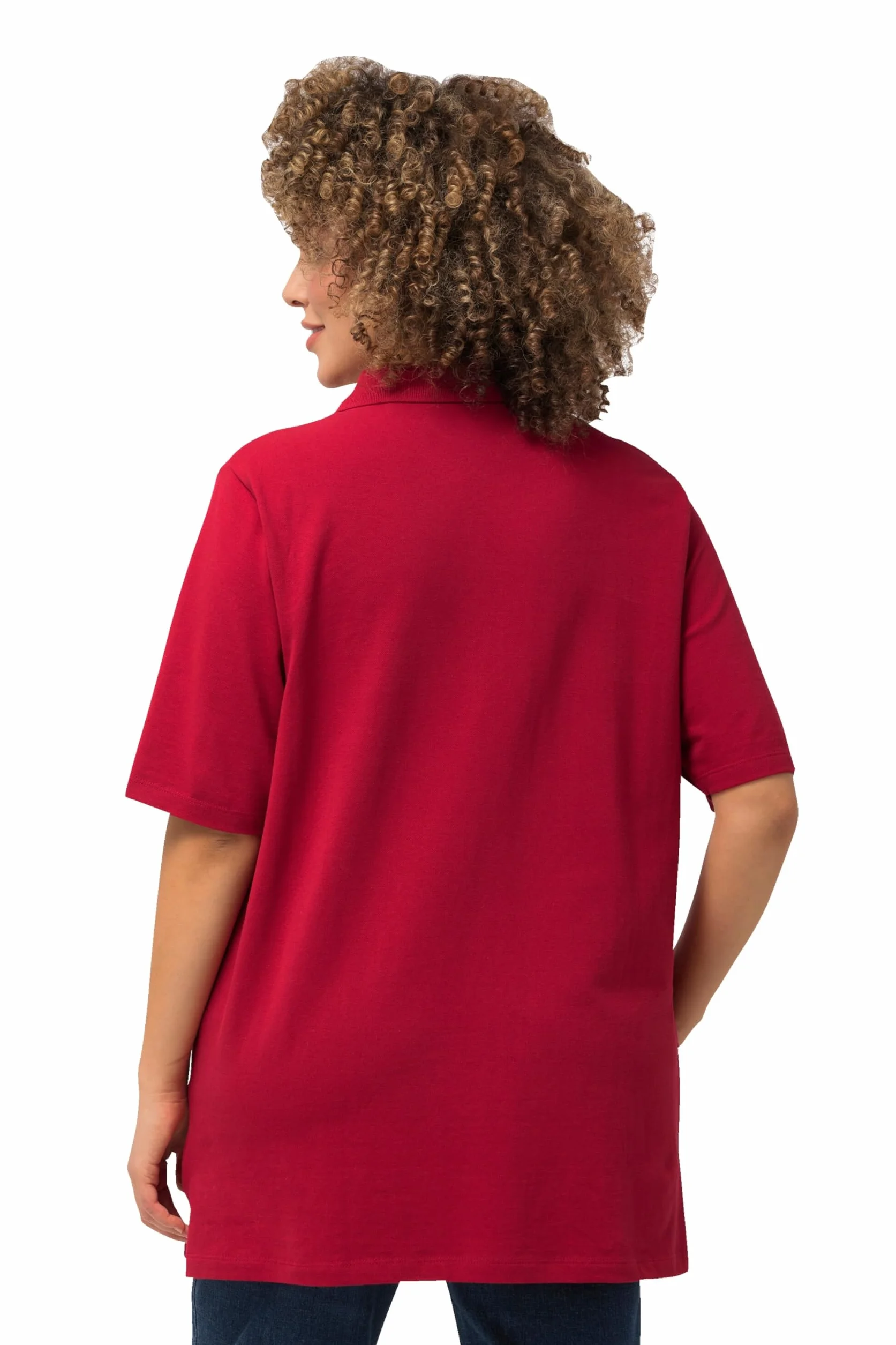 Ulla Popken Damen große Größen Übergrößen Plus Size Poloshirt, T-Shirt mit Samtband-Knopfleiste, Basic-Shirt, Polokragen, Baumwolle 637297