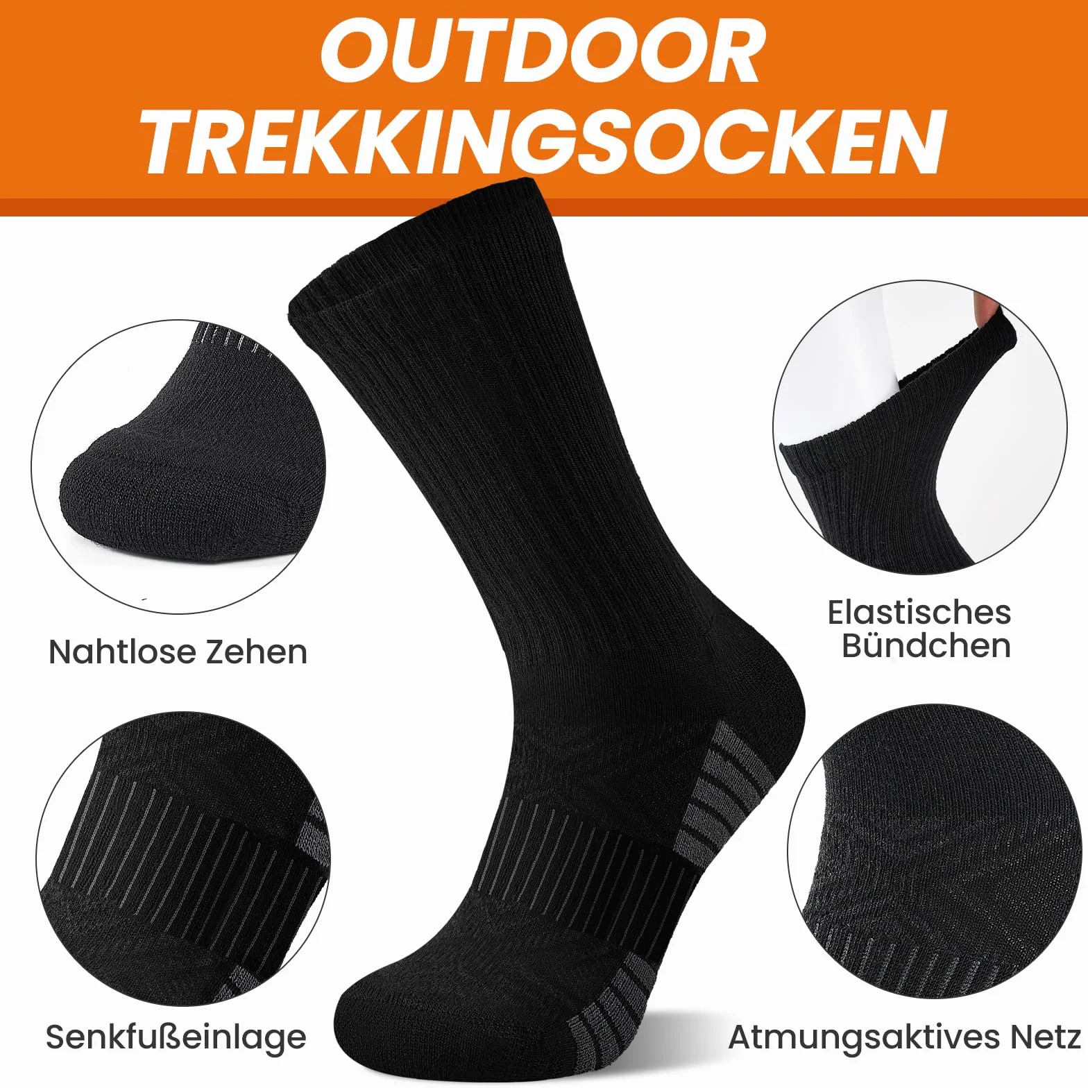Merino Socken Herren Damen 3 Paar – Warme Wollsocken, Atmungsaktive Thermosocken Wintersocken, Weiche Wandersocken Sportsocken, Trekkingsocken für Outdoor & Arbeit, Schwarz Blau