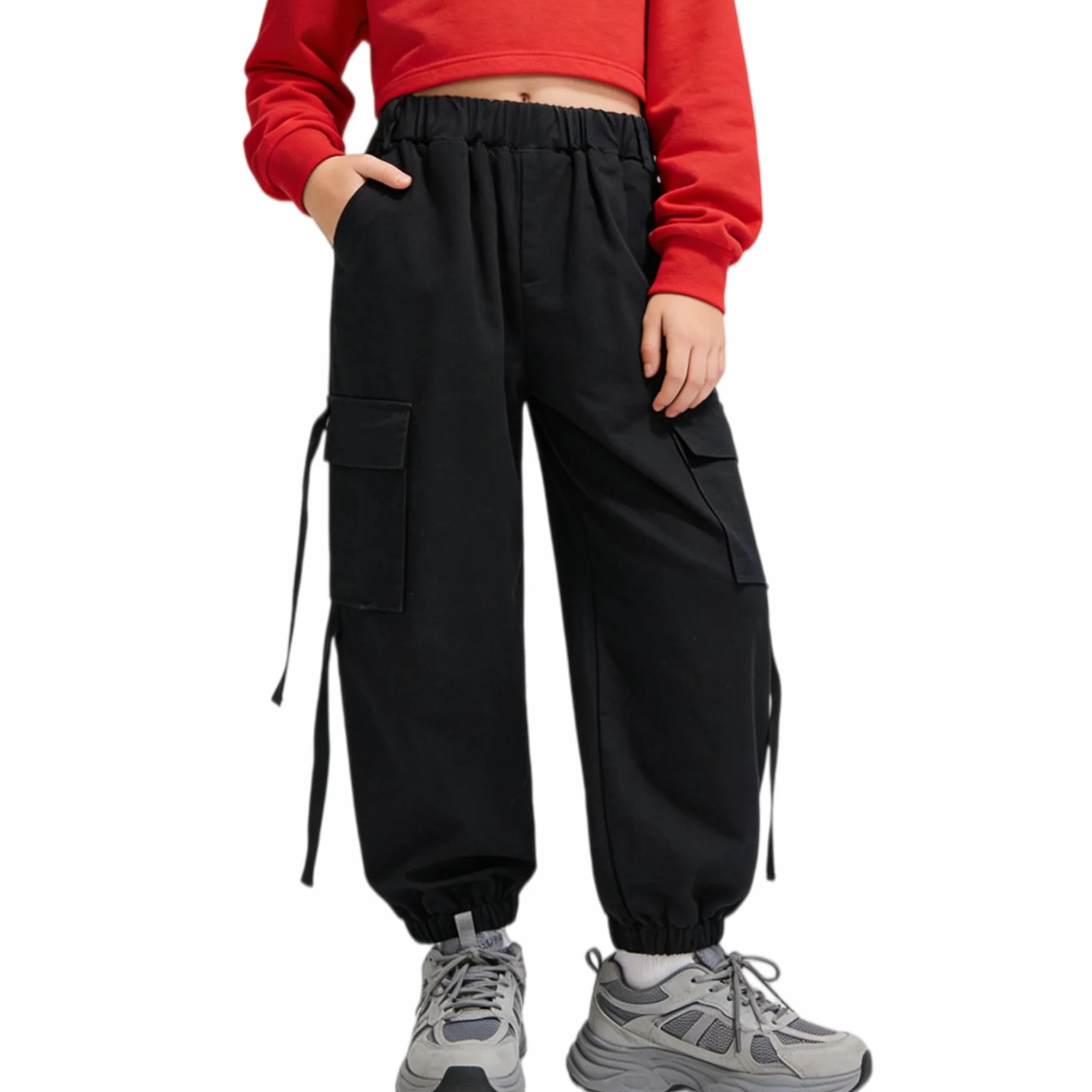 Rolanko Mädchen Hip Hop Hose Kinder Cargohose Elastische Jogginghose für Streetwear Tanz