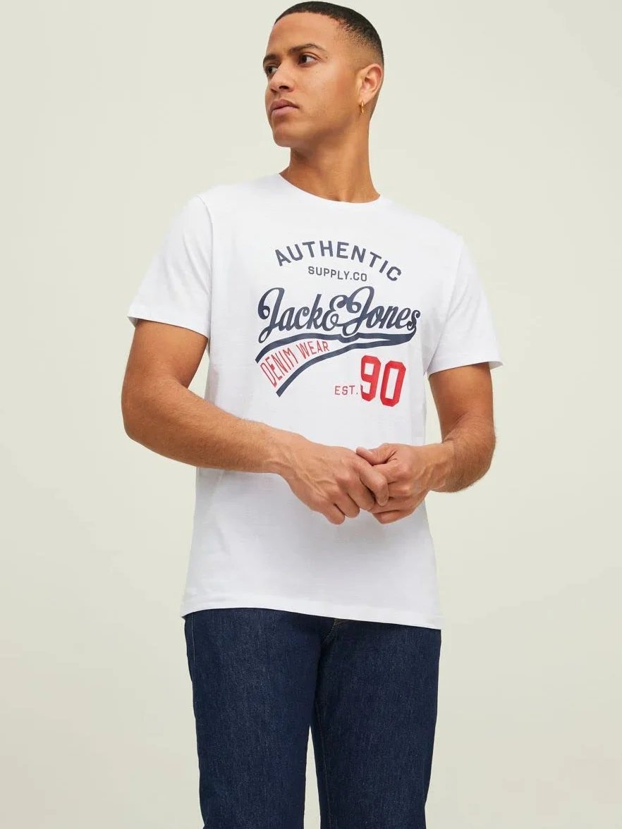 JACK & JONES Herren T-Shirt 3er Pack – Baumwolle, Rundhals, Kurzarm, mit Print – Bequeme Freizeitshirts im modernen Design