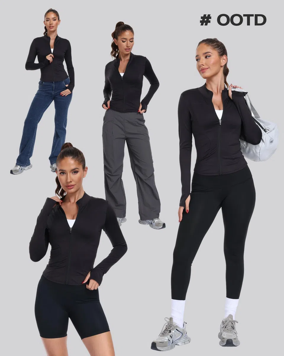 TNNZEET Sportjacke Damen Laufjacke Gym Tops Oberteil Yoga Langarm Sport Tshirt Fitness Trainingsjacke mit Daumenloch Reißverschluss
