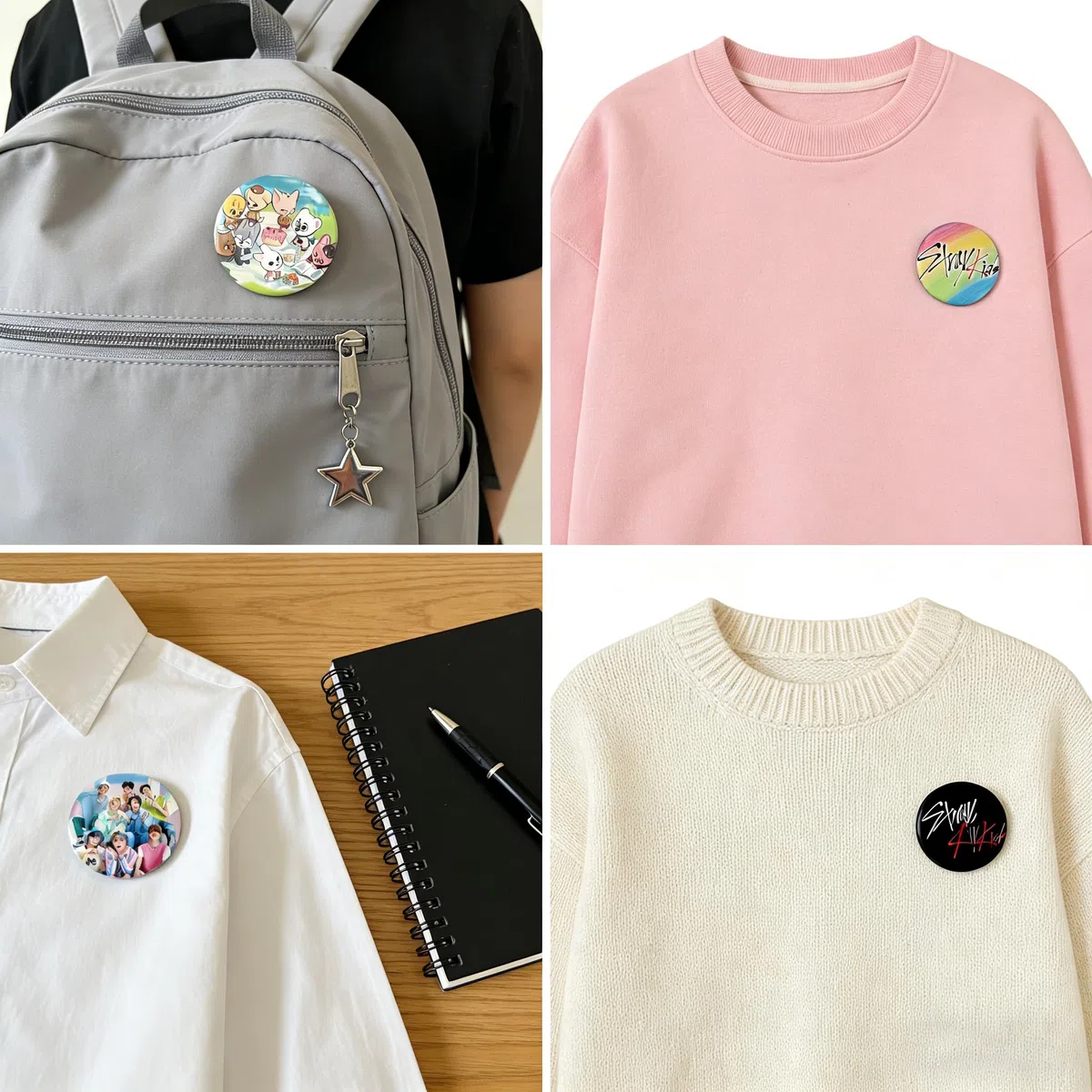 Stray Fanartikel Geschenk Set für STAY: mit 1 SKZ Sporttasche, 1 Schlüsselanhänger, 1 Lanyard, 1 Armband, 55 Fotokarten, 1 Halskette, 4 Anstecknadeln und 50 Aufklebern