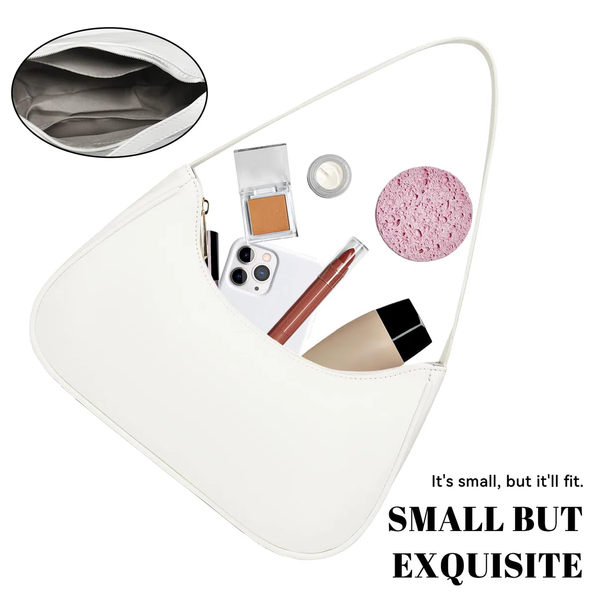 White Shoulder Bag Women, Vegan Leather Handbag Retro Hobo Sling Bag Tote With Zipper, Small Bag For Teenage Girls, Dirndl Bag