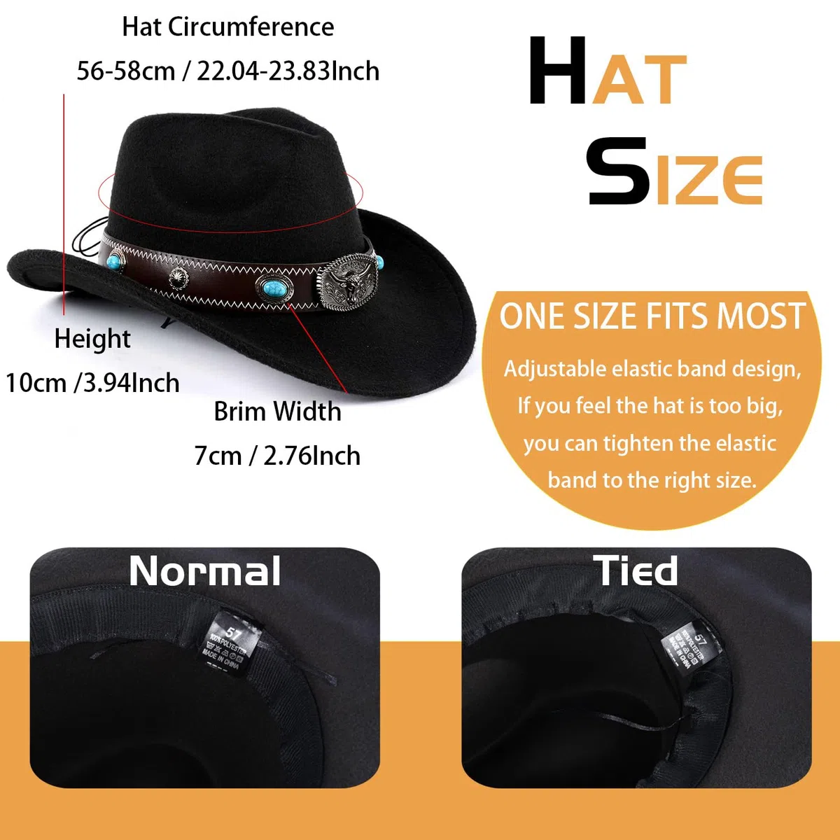 Wollfilz Cowboyhut Westernhut mit breiter Krempe | Trilby Fedora Jazz Cap | Formbarer Outbackhut mit Schnallenband | Verstellbarer Derby Partyhut für Damen und Herren (Größe M - 56-58cm)