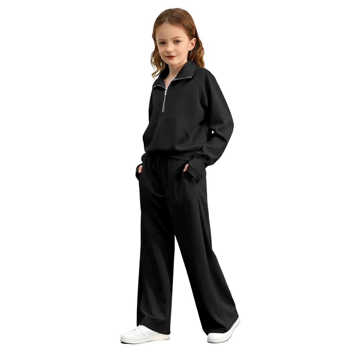 Generisch Jogginganzug Mädchen Jungen Zweiteiliger Trainingsanzug Kinder Unisex mit Kordelzug Hoodie Jogginghose Outfit Einfarbige Warme Sportbekleidung Sportanzug Sets Schule Bekleidungssets