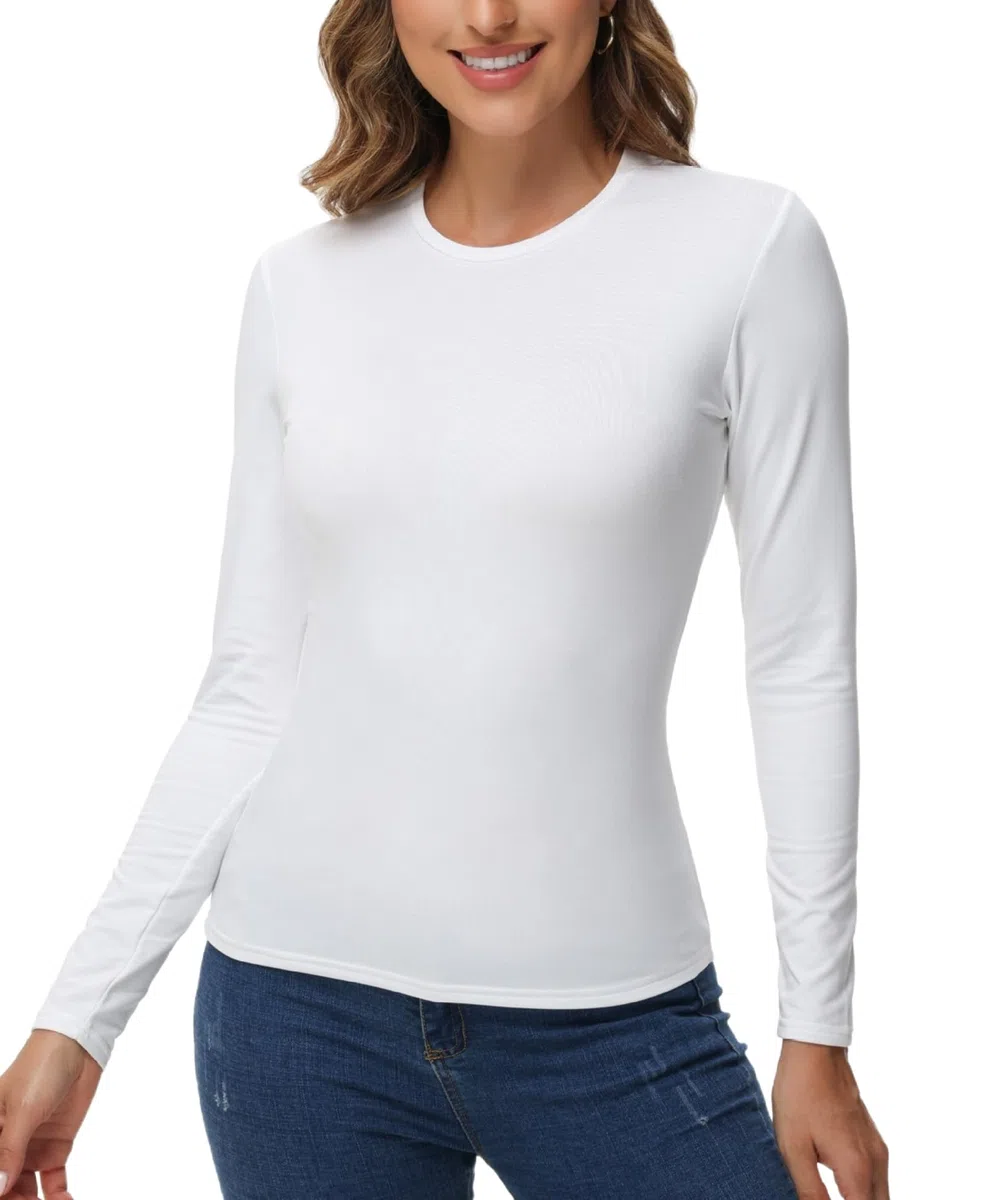 Thermo Langarmshirt Damen Thermo Unterhemd Oberteil Langarm Thermoshirt Winter Warme Funktionsshirt Thermounterwäsche Atmungsaktives Sportshirt mit Innenfleece