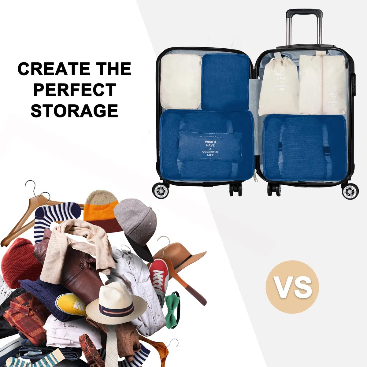 14-teilige Zweifarbige Koffer Organizer, Kofferorganizer Reisezubehör – Packwürfel, Packing Cubes & Packtaschen, Ordnungssystem für Koffer bei Urlaub & Reisen (14, Navy & Pink)