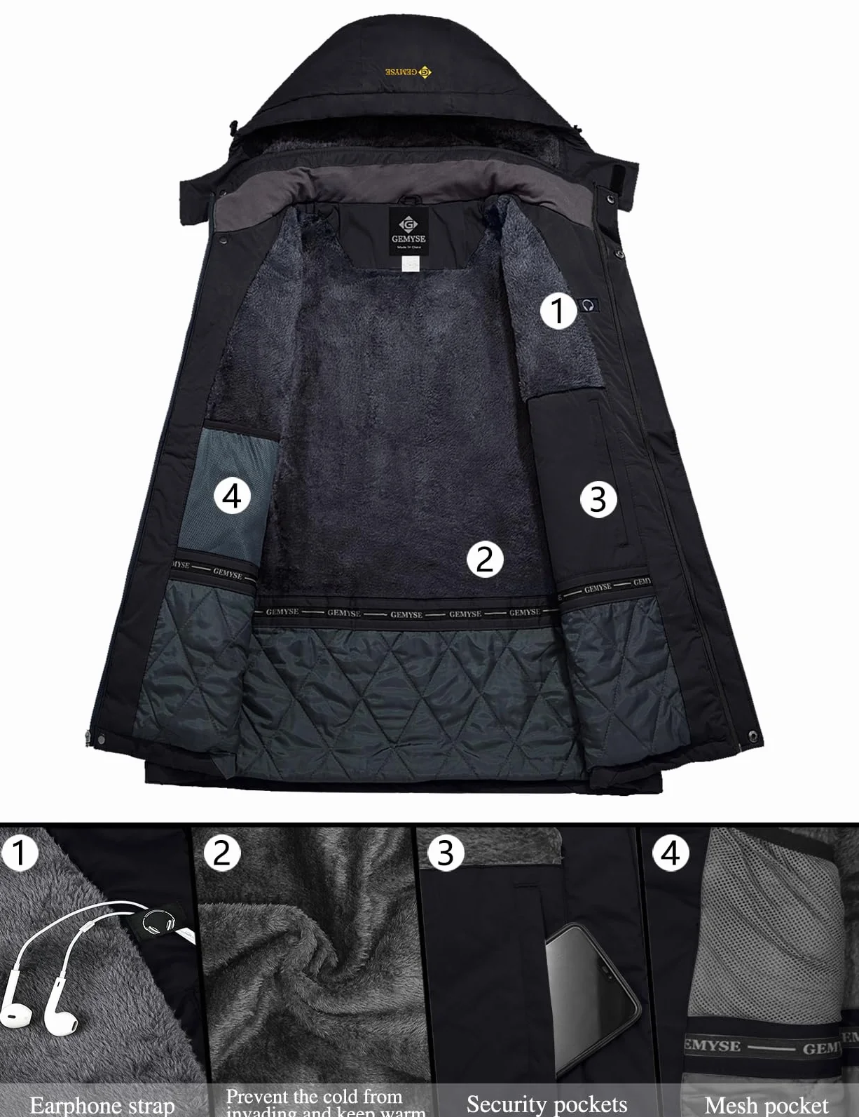 GEMYSE Damen Mountain Wasserdichte Skijacke Schneejacke Warm Winter Winddicht Regenjacke Mantel