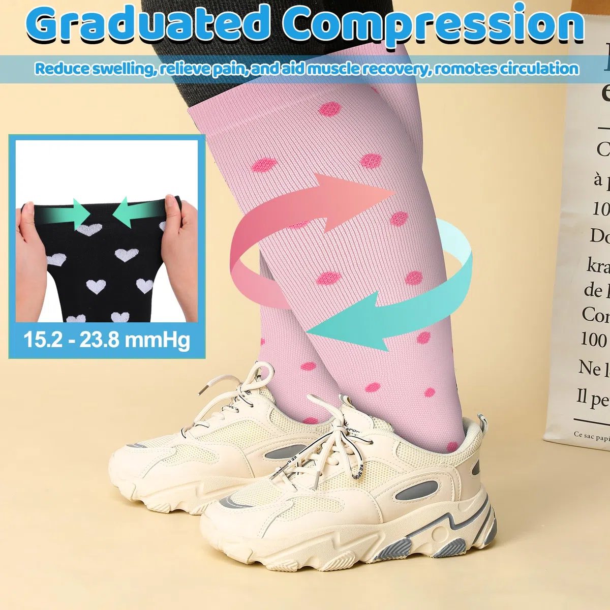 Utensilsto 6 Paare Kompressionsstrümpfe Damen Herren,Bunte Stützkniestrümpfe Kompressionssocken 15.2-23.8mmHg für Laufen, Sport, Flug, Reisen