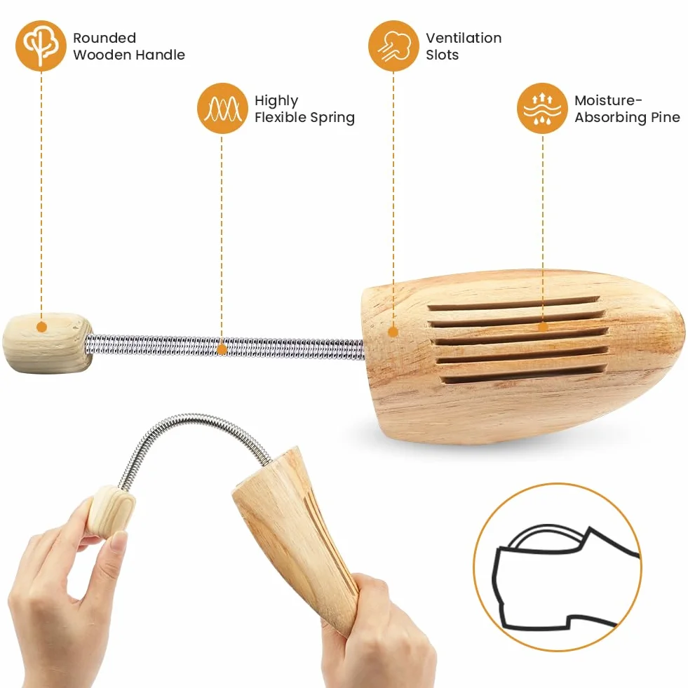 Schuhspanner für Damen und Herren, 1 Paar Holz Spiralfeder Schuhspanner, Holz-Schuhformer, Schuhstrecker, Schuhspreizer Schuh Knickschut Schuhdehner für Stiefel Oder Sneaker Geeignet (Gr. 42-46)