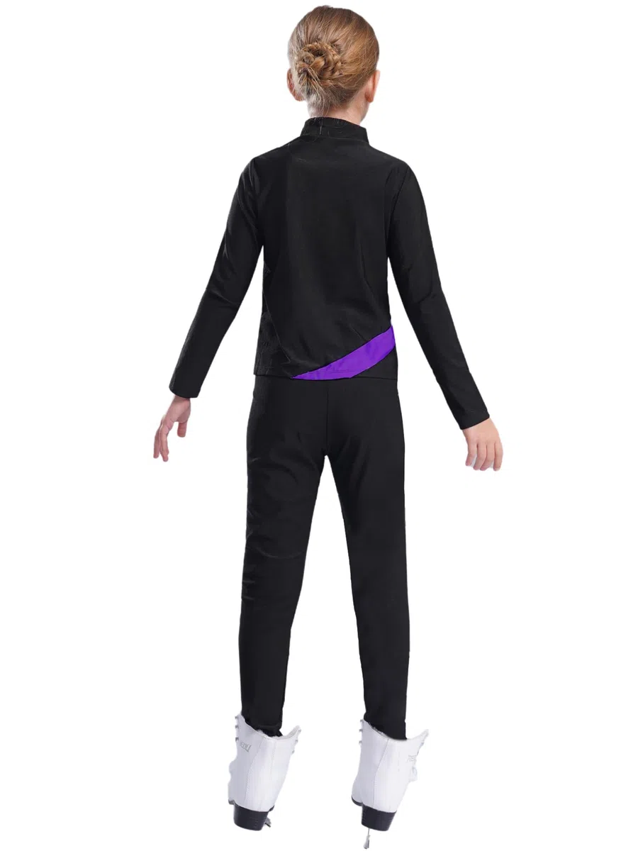 Mädchen Sport Set Eiskunstlauf Anzug Glitzer Jacke + Eislaufhose Leggings Trainingsanzug Sportanzug Tanzanzug