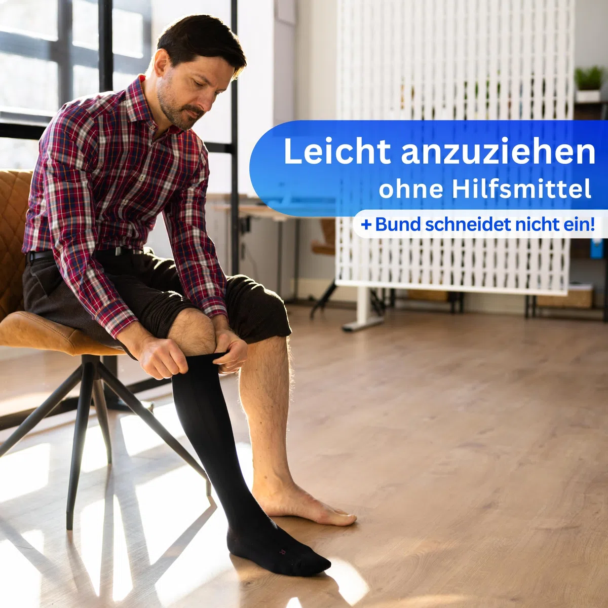 Stützstrümpfe (2 Paar) mit Kompression, Reisestrümpfe mit 65% Baumwolle, Kompressionsstrümpfe für Damen & Herren - Stützkniestrümpfe ohne störende Naht