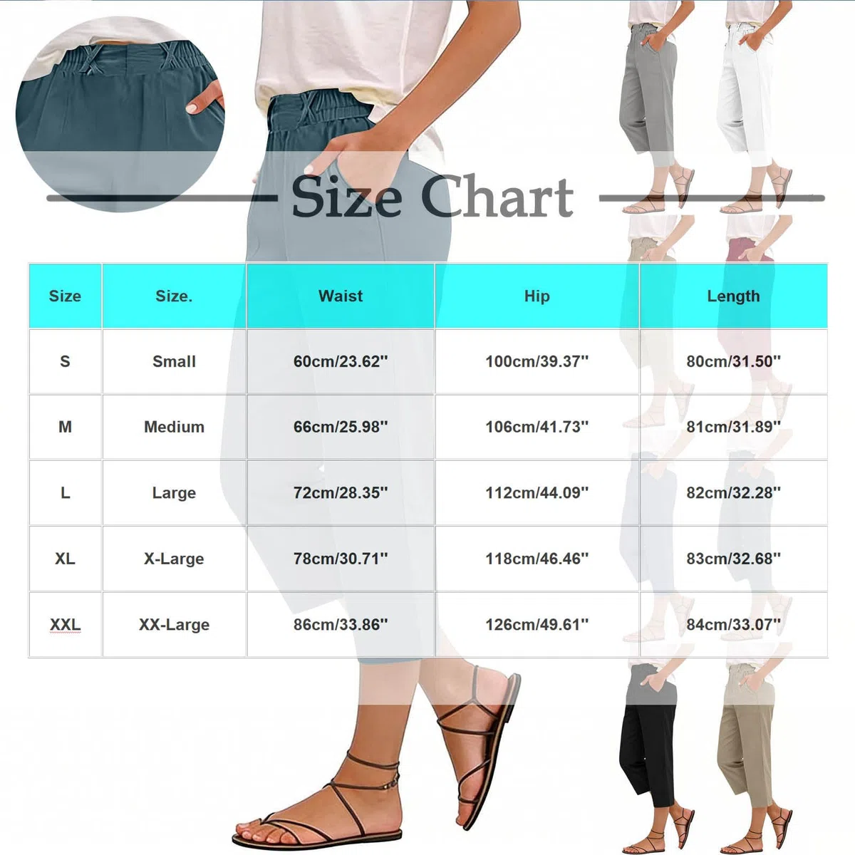 RLEHJN Leinenhose Damen 3/4,Elastische High Waist Sommerhose Damen Leicht und Luftig Stoffhose mit Taschen Causal Locker Jogginghose Lose Yoga Sweathose Gerades Bein Strandhose Freizeithose