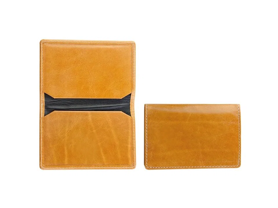 DELMON VARONE - Personalisierbares Visitenkartenetui aus Premium Vintage Anilin Leder braun, Elegante Echtleder Visitenkarten Etuis mit 2 flachen Steckfächern, Slim Kartenetui für Damen & Herren