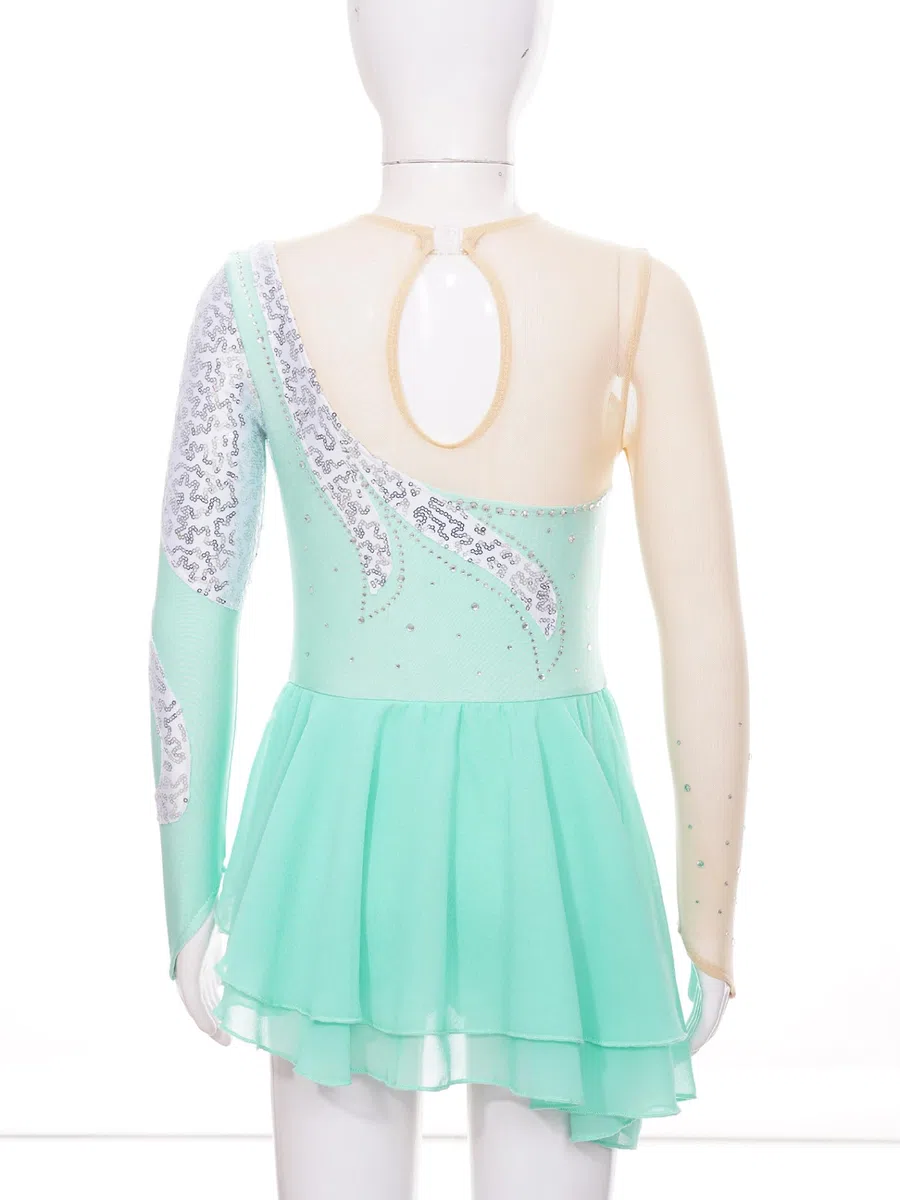 Mädchen Kind Kleid Eiskunstlauf Asymmetrisch Strass Glänzend Gymnastikanzug Tanz Kostüm Show Jahre