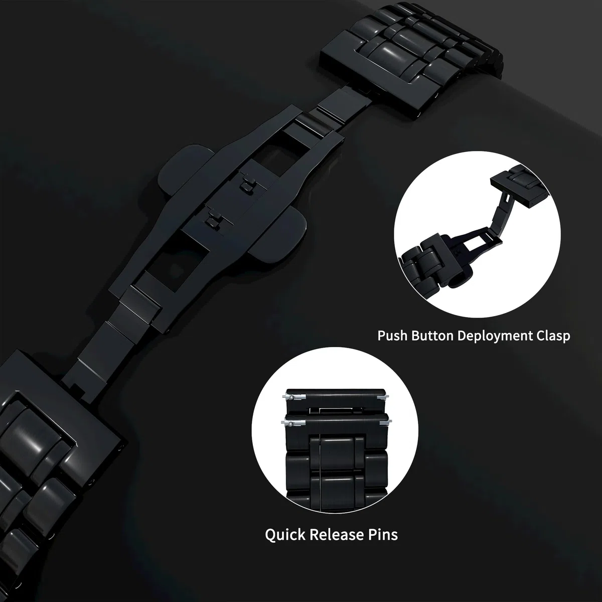 TStrap Metall Uhrenarmband Edelstahl - Schwarz Armband für Uhr Herren und Damen Schnellverschluss - Ersatzarmband für Smartwatch aus Massivem Stahl Poliert - 12mm ... 20mm 22mm 24mm