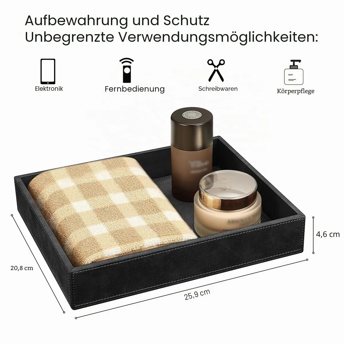 SITHON Lederschale Ablage, Kunstleder Tablett Organizer Ablage Aufbewahrungsbox klassisch Ablageschale Valet Tray für Handy Schmuck Schlüssel Kleingeld Geldbörse Uhren Brillen Büroausstattung, Schwarz