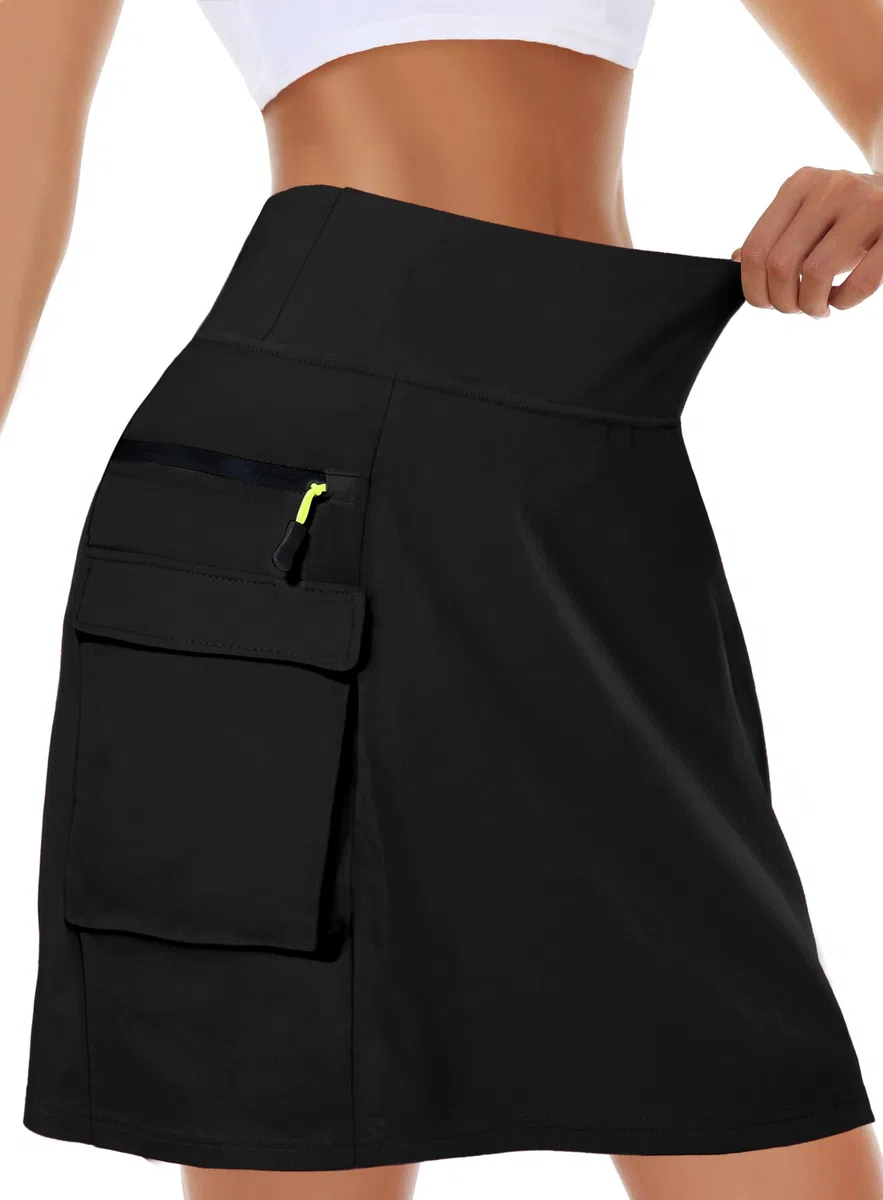 Kimmery Schnell trocknender Cargo-Rock für Damen, mit 5 Taschen, hohe Taille, Golfröcke für lässiges Wandern