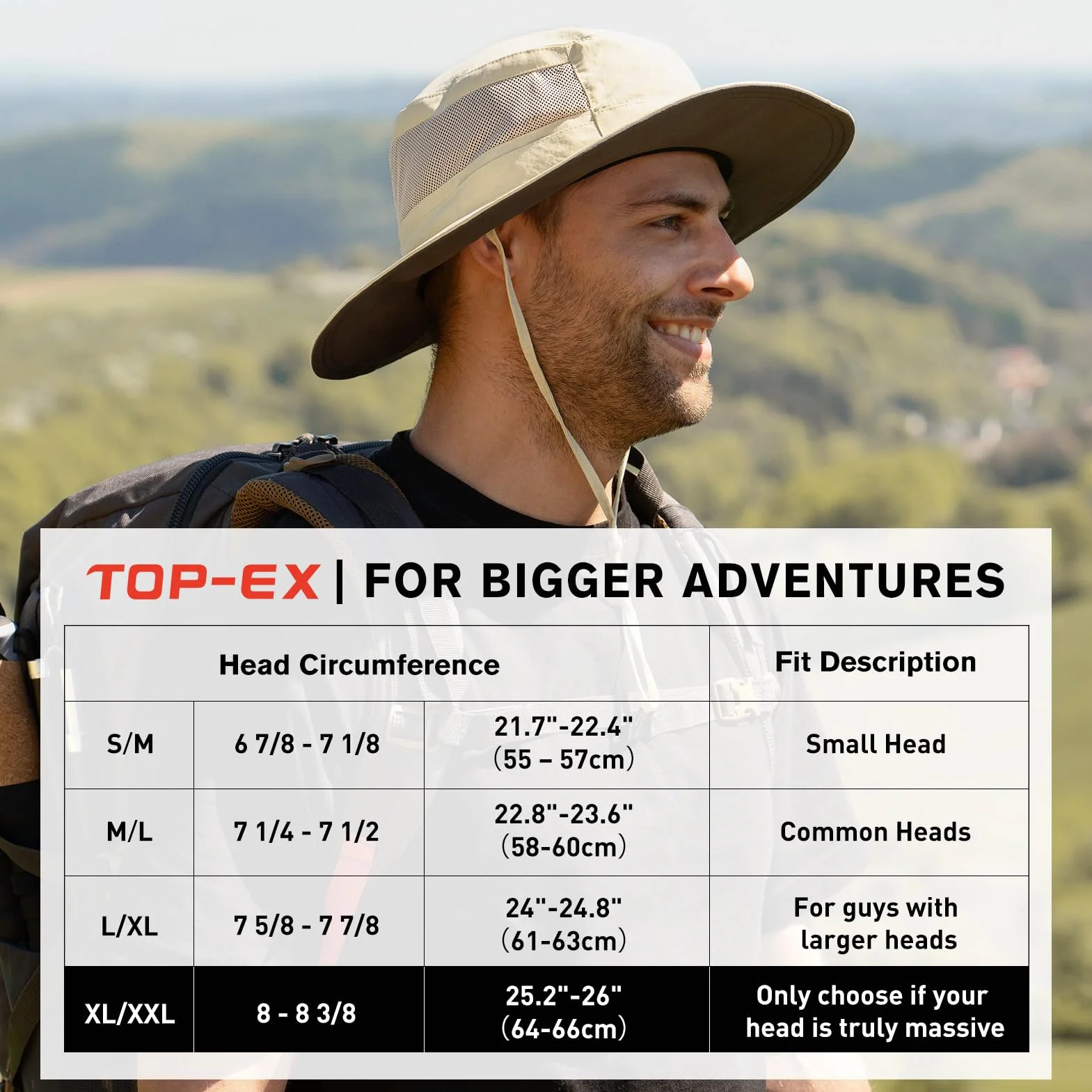 TOP-EX Sommer Sonnenhut für Herren Damen mit breiter Krempe UPF 50, UV-Schutz Safari Hut verstellbar, Wandern atmungsaktiv für Outdoor-Abenteuer