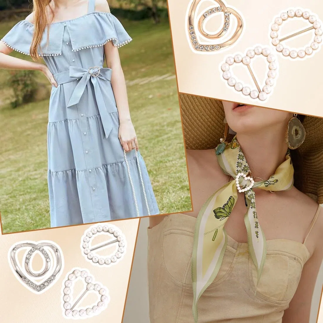 10 Stück Damen T Shirt Clip, Schal Ring Clip, Strasssteine Schnalle, Seidenschal Ring, Tshirt Clip, Gürtelschnalle, Kleidungs Eckknopf, Hemd Taillenmieder Clips zum Spannen Gürtelschnallen