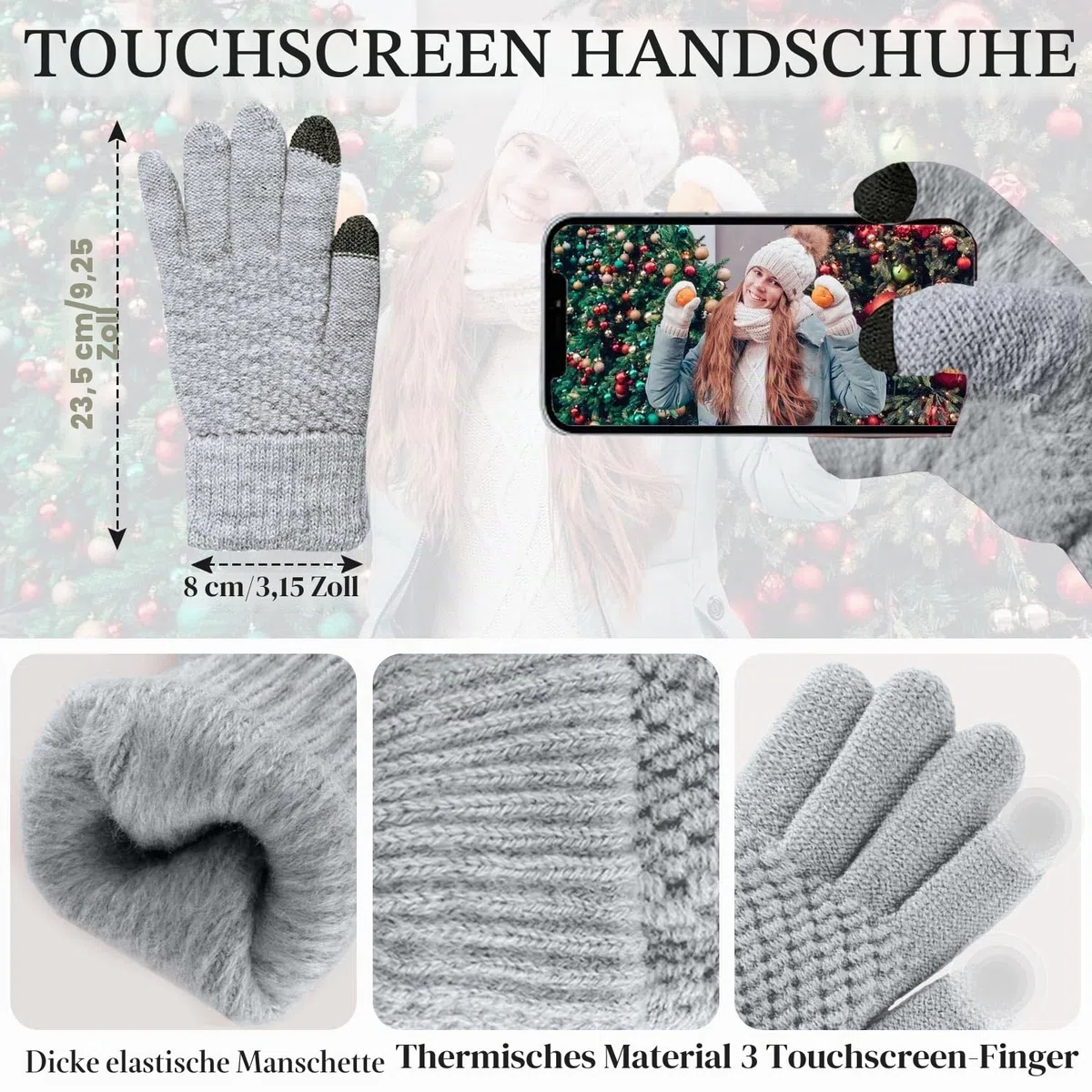 CheChury Winter Schal Strickmütze Kombiset Strickset Beanie Handschuhe Damen Schal Mütze Handschuhe Set Gestrickt Geschenkset Touchscreen-Handschuhe