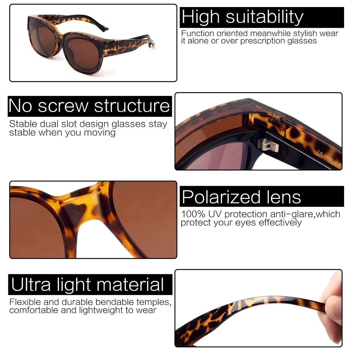 Face Shadow Polarisiert Überzieh Sonnenbrille Damen über Normale Brille, Überbrille für Brillenträger UV400 Schutz Übergroß, Ultra Leicht Fahren Angeln