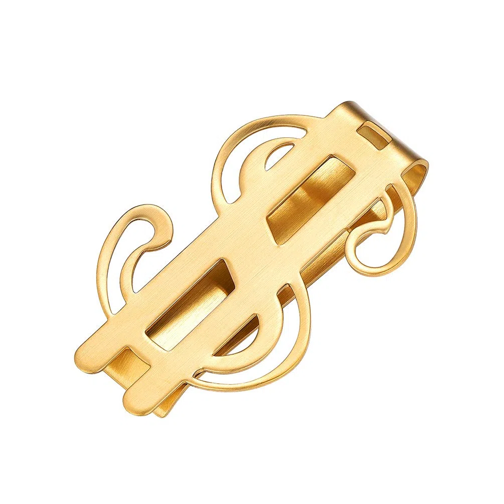 PROSTEEL Herren Geldscheinklammer 18k vergoldet Geldclip mit Dollar Zeichen Halter für Visitenkarte Kreditkarte Geldscheine Brieftasche Vatertag Neujahr