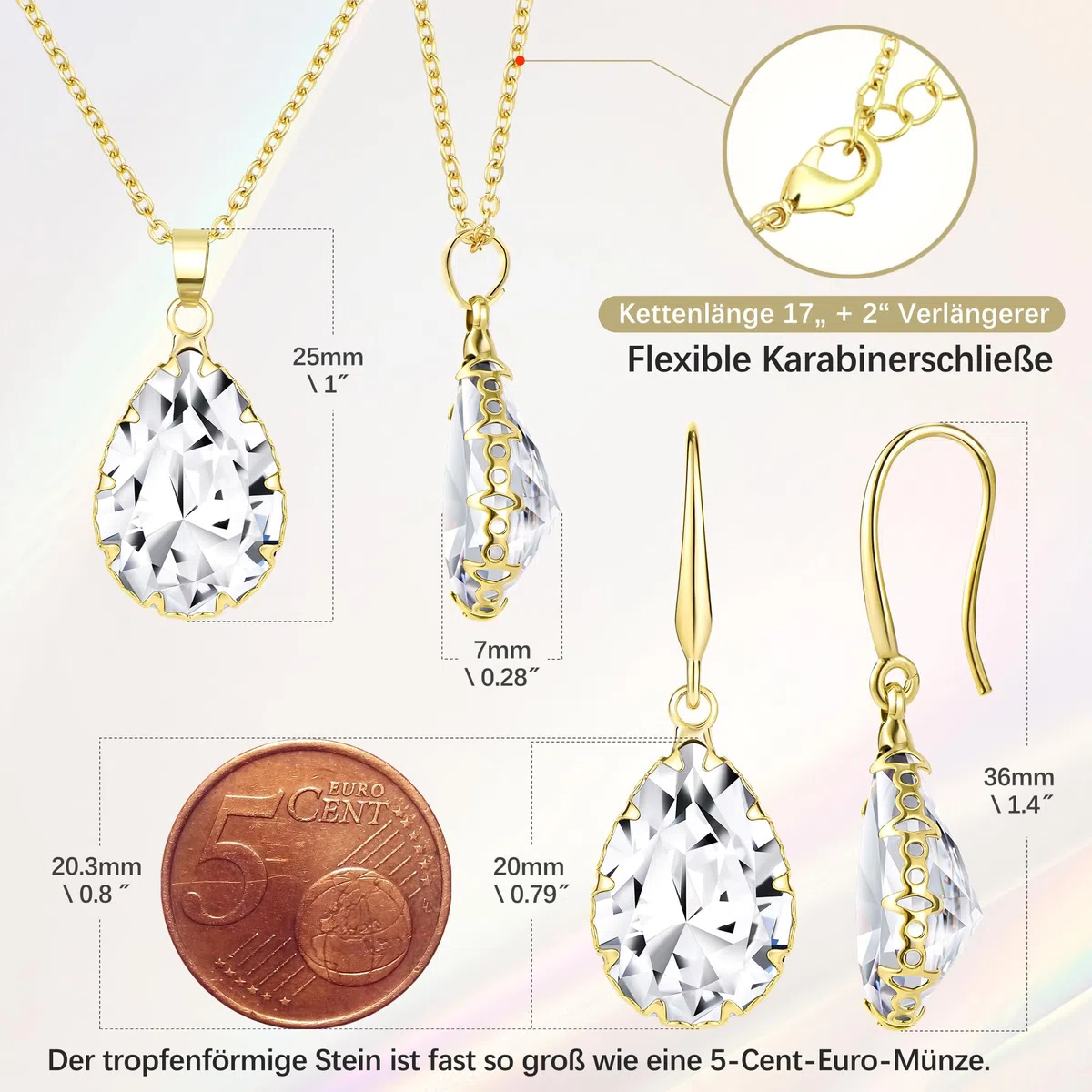 Linawe Schmuck Set, Brautschmuck Hochzeitsschmuck Braut Jewellery, Damenohrringe Ohrringe Hängend und Anhänger Kette Halskette Damen, Erhältlich in Silber, Gold und Roségold