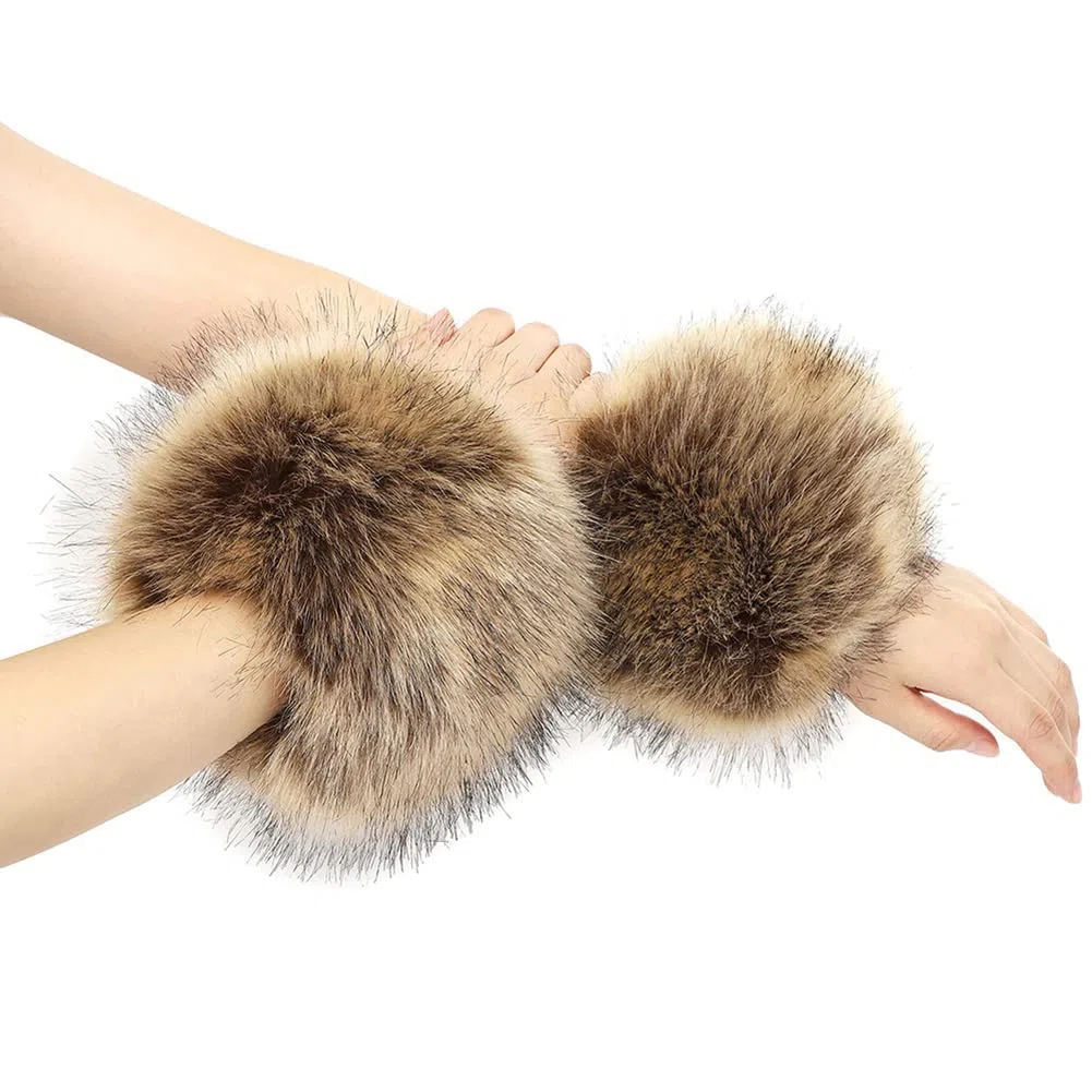 1 Paare Fell Pelz Armstulpen,Damen Pulswärmer Pelz Kunstfell Fellstulpen Fell Manschette Handschuhe Pulswärmer Kunstfell Winter Handgelenk Wärmer für Pullover Mantel Weste Jacken für Frauen,Braun