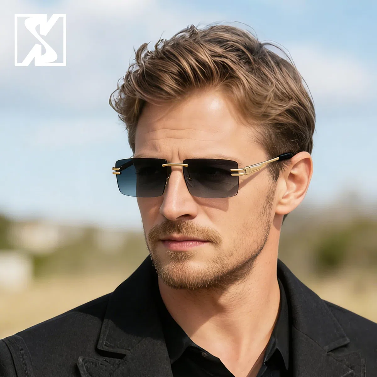 SHEEN KELLY Retro randlose Sonnenbrille für Männer Frauen Rechteck Ultra-Small Frame Sonnenbrille Durchsichtige Brille