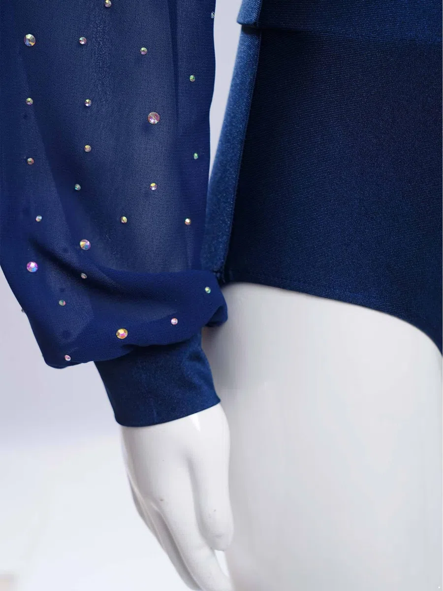 FEESHOW Jungen Turnanzug Langarm Glitzer Strass Latein Tanz Hemd Body Ballett Trikot Mit Stehkragen Kinder Ballsaal Modern Dancewear