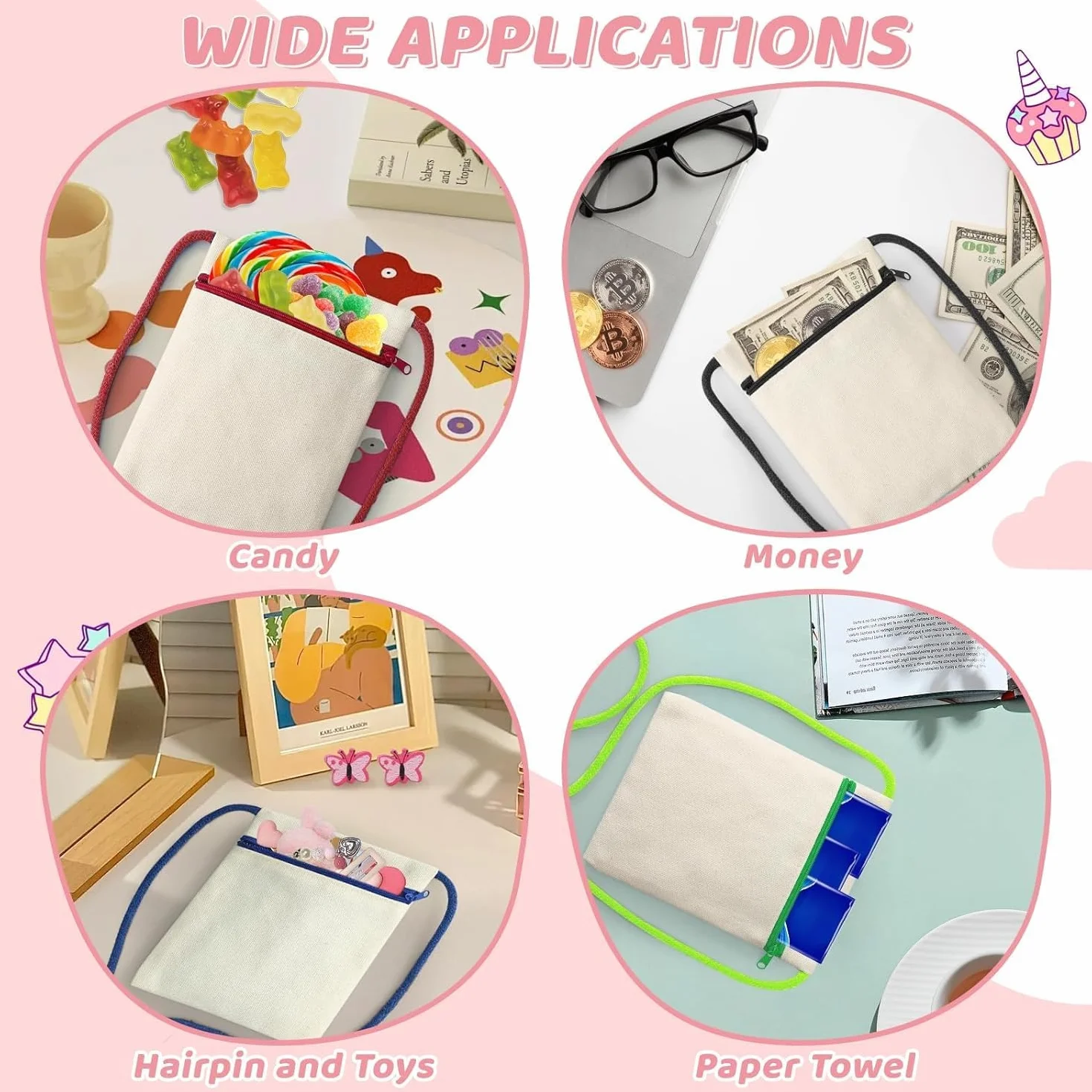12 Stück Stoffbeutel zum Bemalen, 17 x 13 cm DIY Umhängegeldbeutel, Stofftaschen Stoffbeutel zum Bemalen, Stofftasche Klein für Party, Schule, Geschenk