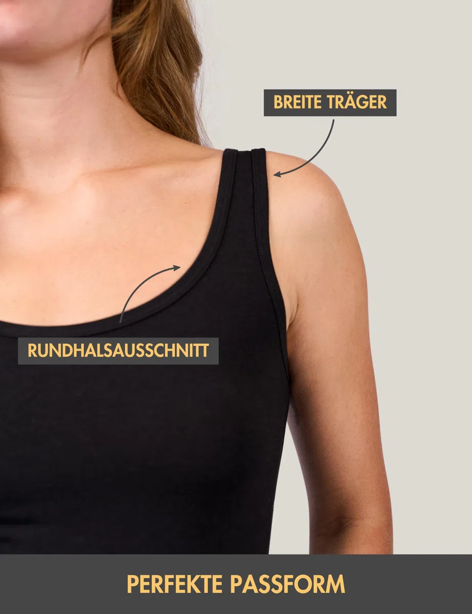 Basic Treasure 3er-Pack Unterhemden Damen Bambus, Spaghetti-/Breitträger