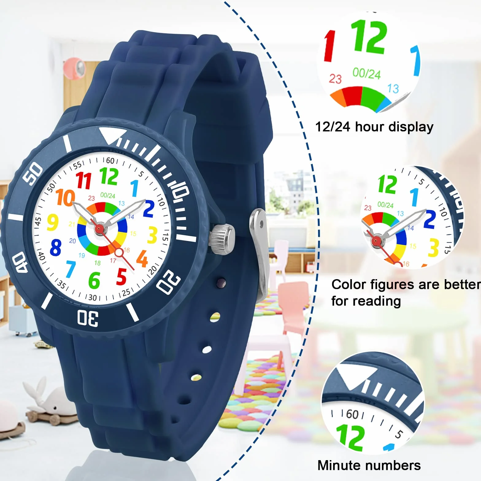 DTKID Kinderuhr Junge Mädchen,Lern Armbanduhr Kinder Mit Drehbarem Lünettenring,3ATM Wasserdicht,Kinder Uhren Analog Für 5-15 Jahre