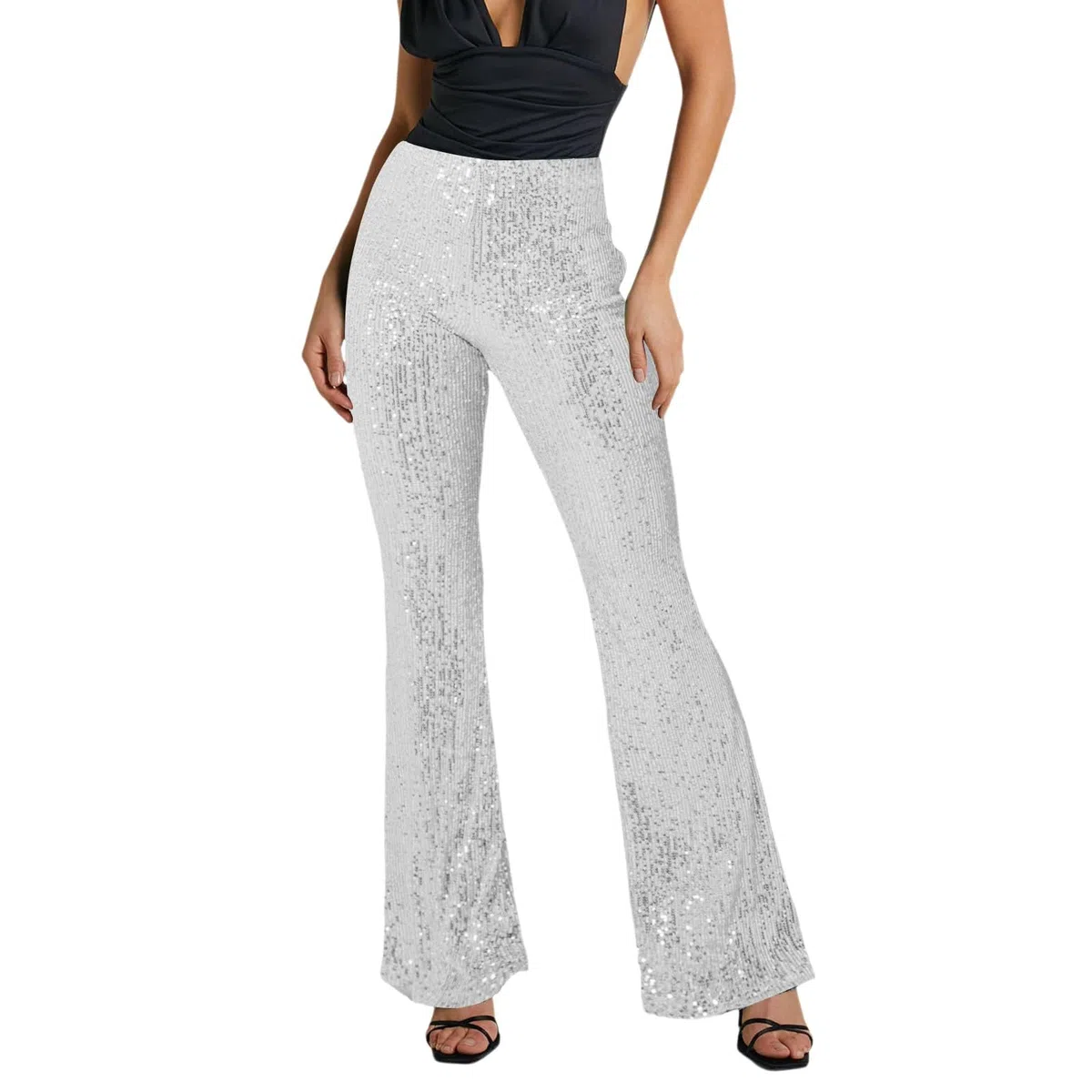 Freizeithose Damen Glitzer Pailletten Hosen Hohe Taille Dehnbar Hip Hop Club Glänzende Hose Elegant Jogginghose Party Club Kostüm mit Drawstring Baggy Paillettenhose für Frühling