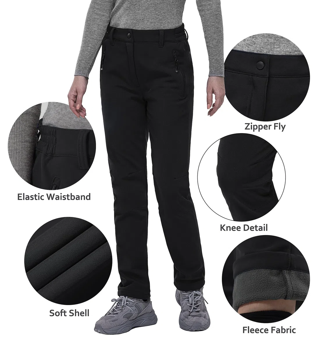 33,000ft Damen Wanderhose wasserdichte Winddichte Thermohose Softshellhose Outdoorhose Winter Skihose