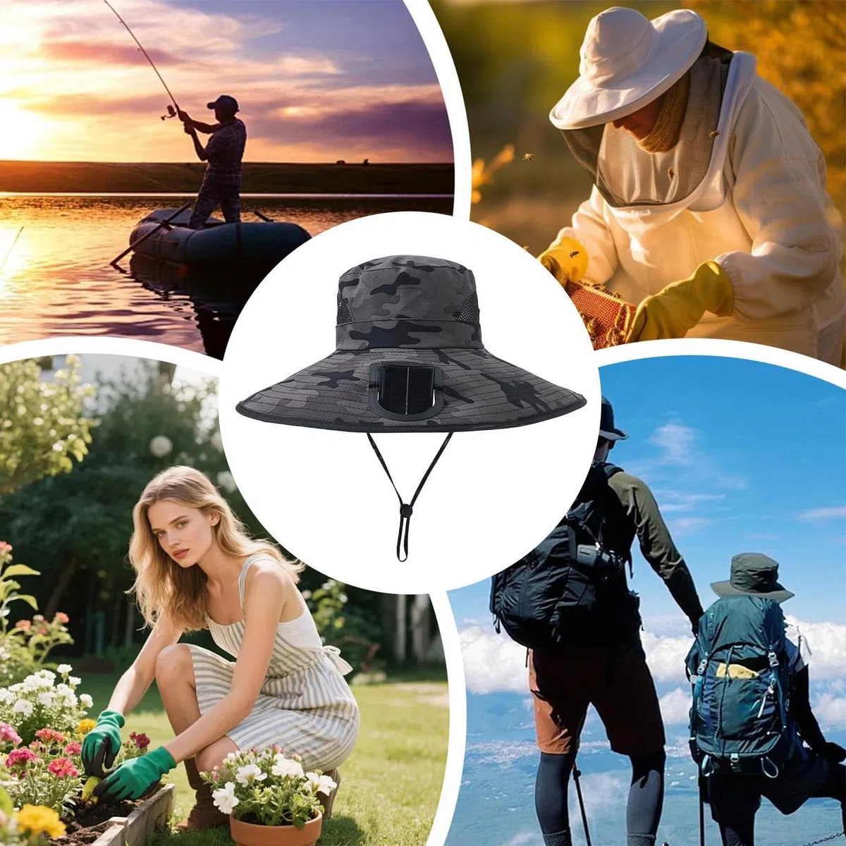 Fishing Hat | Portable Wide Brim Headgear with Solar Fan | Sun Bucket Solar Fans Hat for Hiking Camping Traveling Beach Picnic Backpacking Vacation Commuting Outdoor Men Women Adults Youth Teens