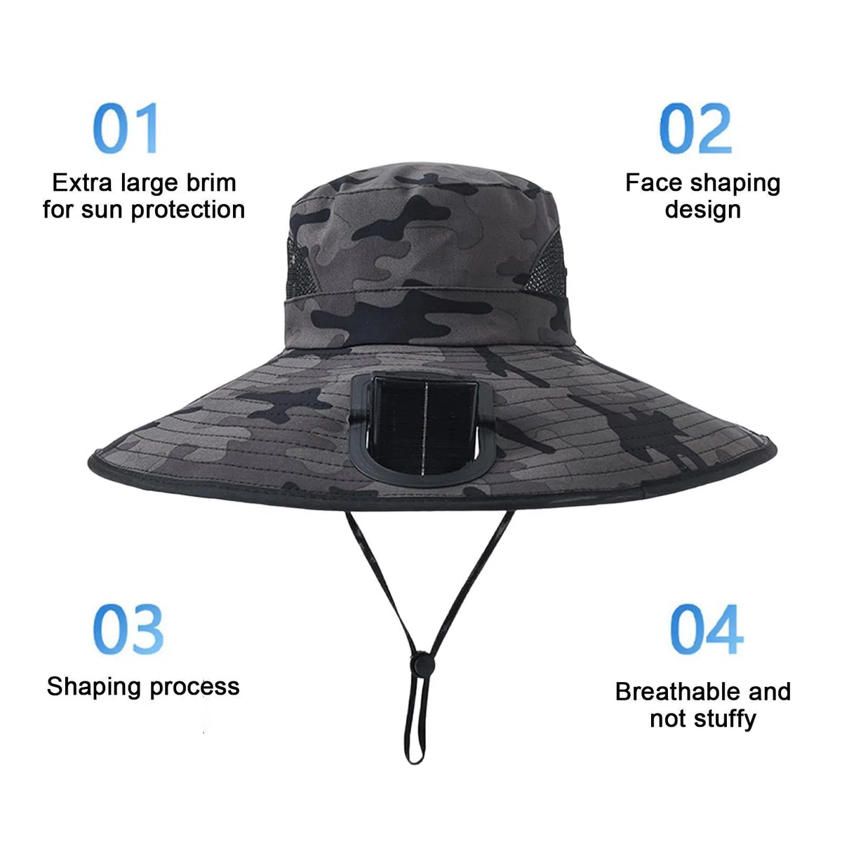 Fishing Hat | Portable Wide Brim Headgear with Solar Fan | Sun Bucket Solar Fans Hat for Hiking Camping Traveling Beach Picnic Backpacking Vacation Commuting Outdoor Men Women Adults Youth Teens