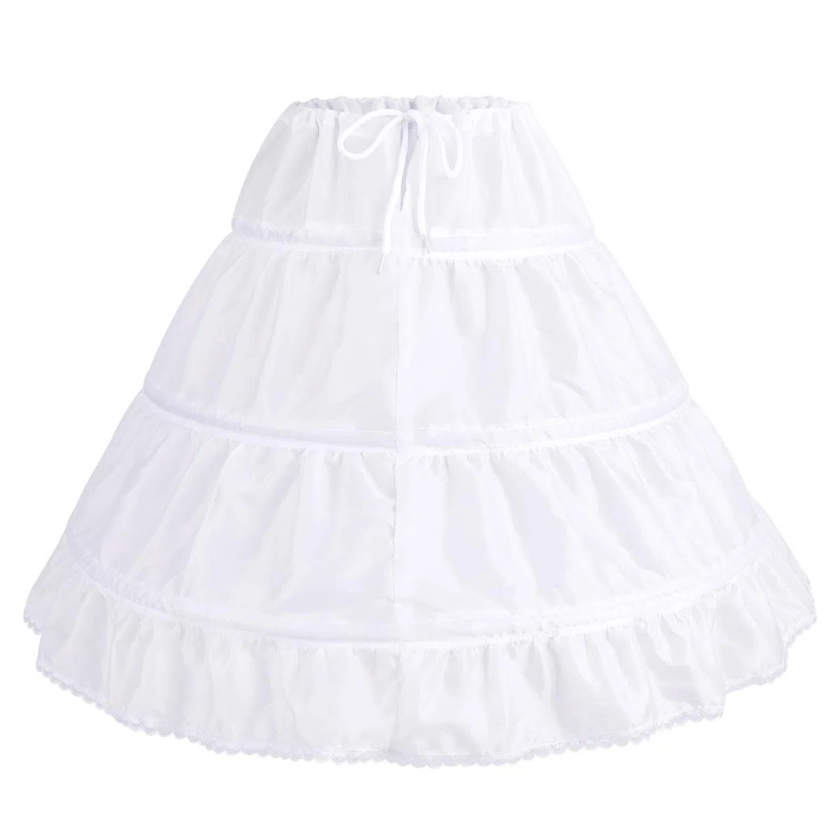 IBAKOM Reifrock Mädchen Petticoat Unterrock 3 Reifen Blumenmädchen Hochzeit Brautjungfer Underskirt Kordelzug Krinoline Unterrock für Kinder Hochzeitskleid Ballkleid Rock Weiß
