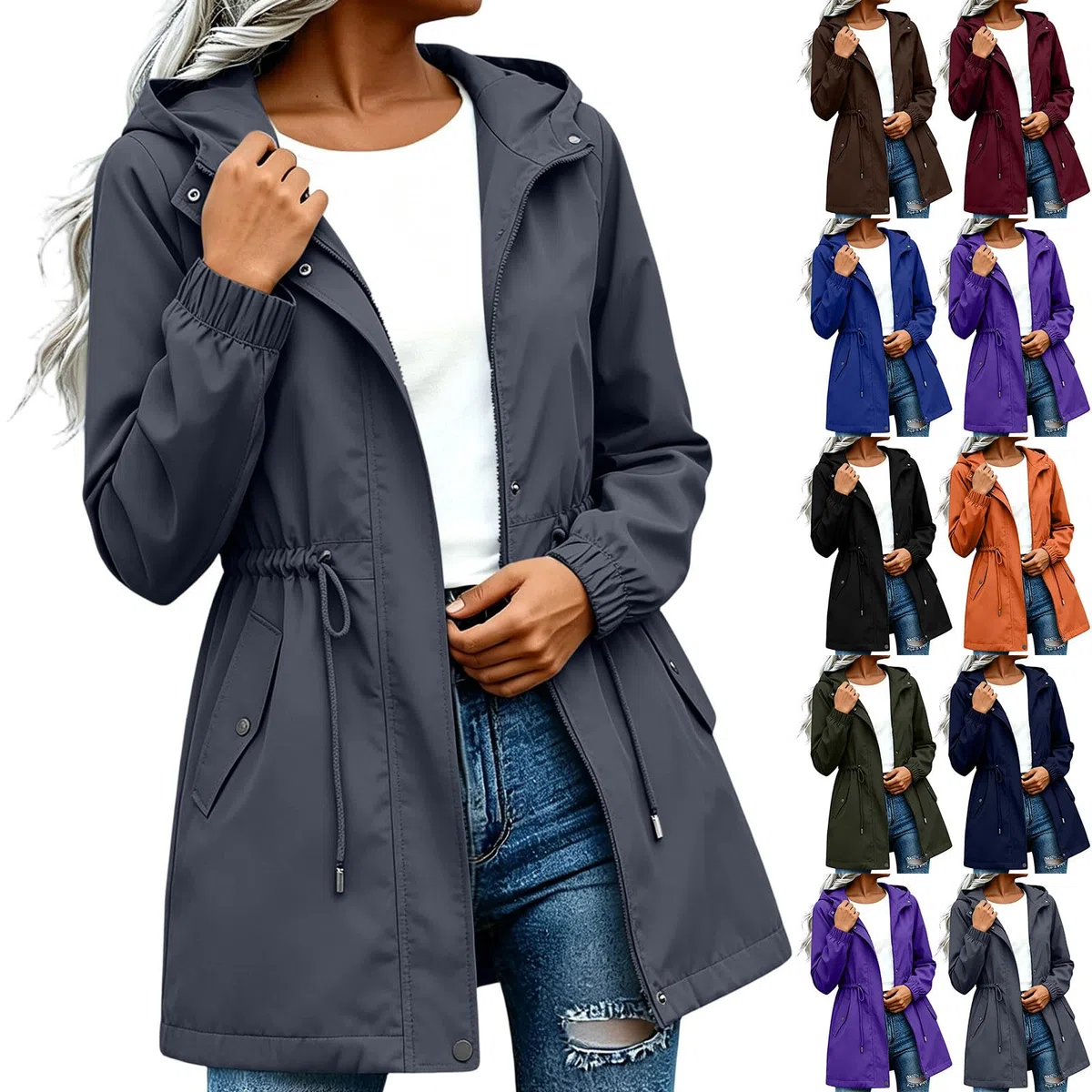 Damen Regenjacke Wasserdicht Übergangsjacke Outdoor Herbstjacke Motorrad Jacke Einfarbige Oberteil Casual Sportjacke Windjacke Leicht Windjacke Dünn Windbreaker