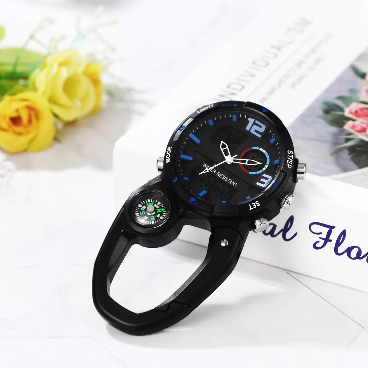 JewelryWe Taschenuhr mit Karabiner Befestigung Leuchtendes Gesicht Analog Quarz Uhr für Ärzte Krankenschwestern Sanitäter Köche