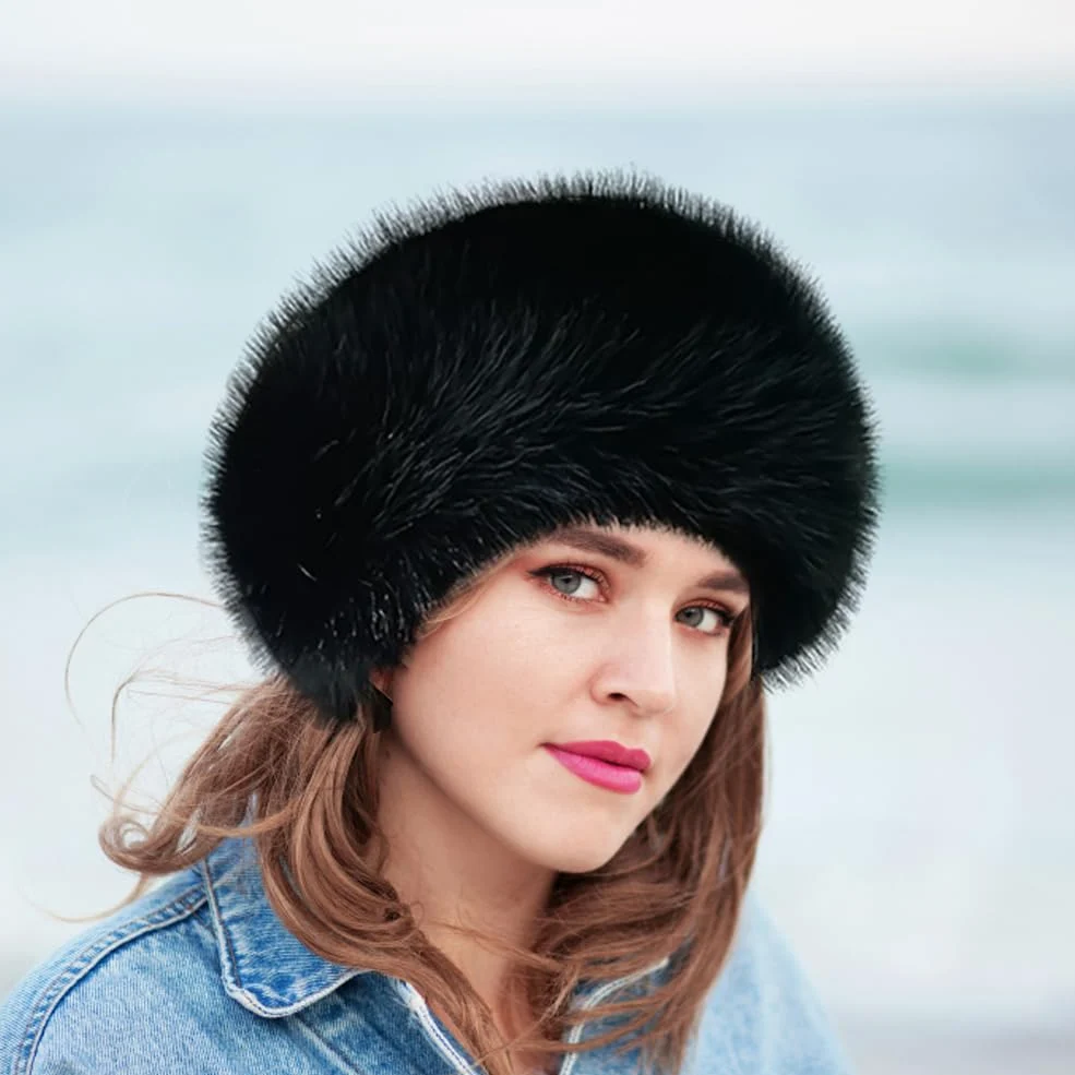iSpchen Damen Pelzmütze Winter Kunstpelz Mütze Winter Warme Plüschmütze Kunstfell Wintermütze Fellmütze Damenmütze Kunst Pelz Mütze