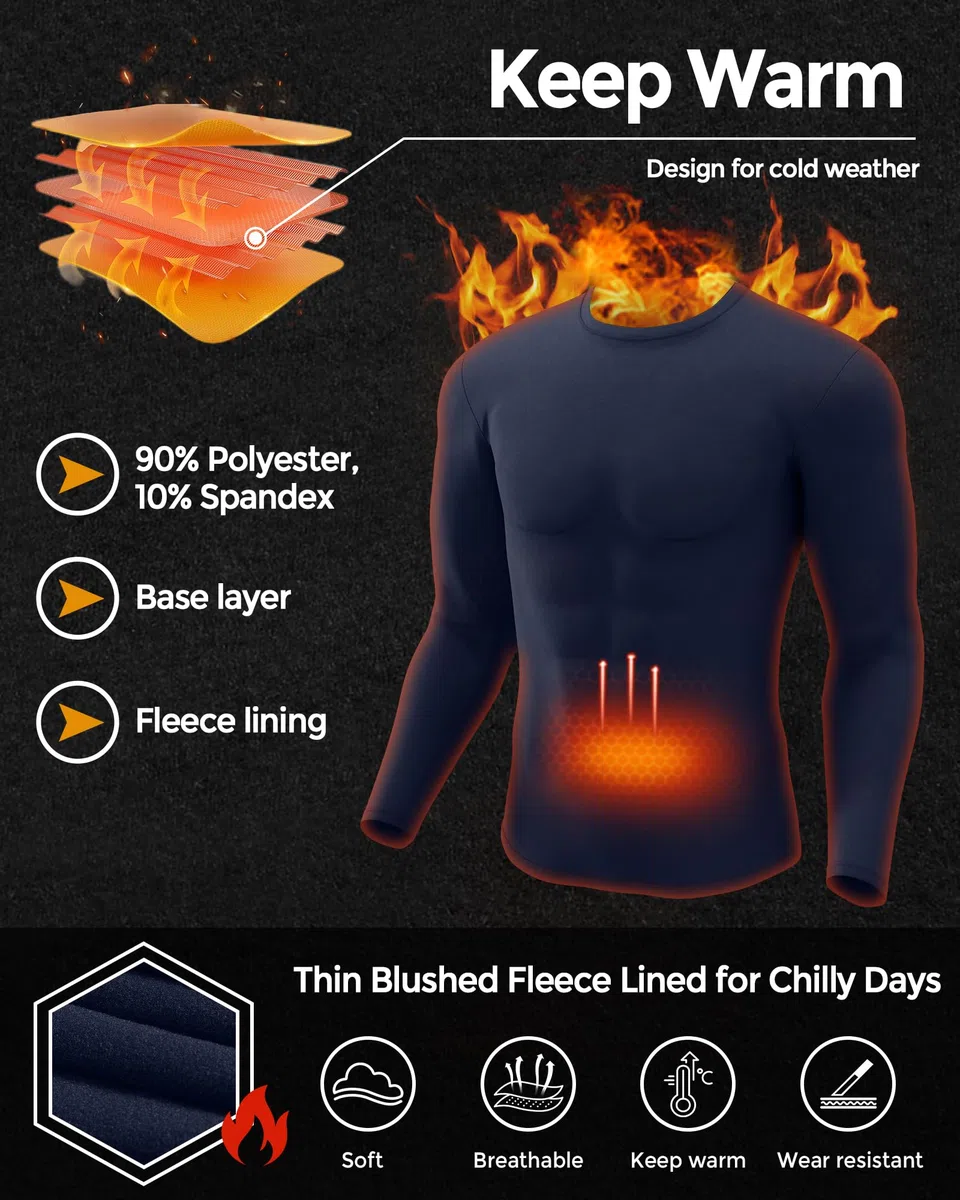CL convallaria Thermounterwäsche Unterhemd Herren Thermoshirt Langarm Innenfleece Funktionsunterwäsche Thermo Oberteil 2er/3er Pack