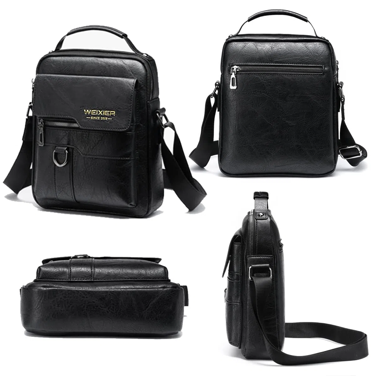 ANPTER Umhängetasche PU Leder Herren Schultertasche Herrentasche Shoulder Bag Seitentasche Crossbody Vintage Umhängetaschen Handytasche Messenger Bag Umhängen Tasche Man (Schwarz Schultertaschen)
