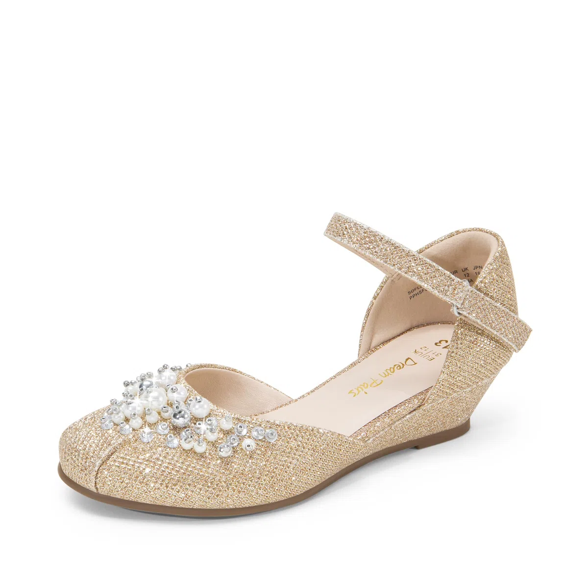 DREAM PAIRS Mädchen Prinzessin Schuhe Schulschuhe Flache Schuhe Kleiderschuhe Absätze niedrige Keilpumps mit Perlen und Strasssteinen
