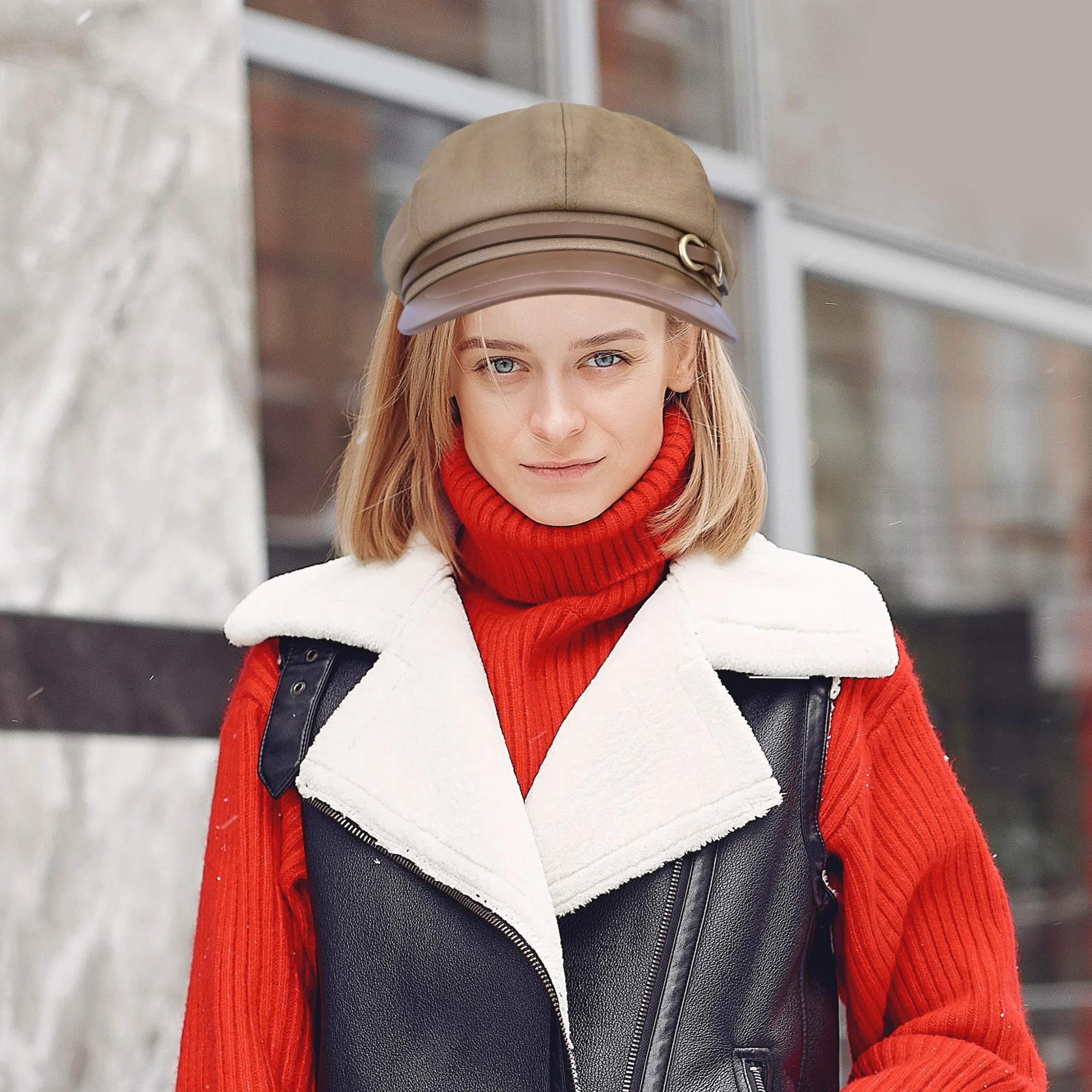 Damen-Hut mit achteckiger Form Newsboy-Hüte Baskenmütze Newsboy-Kappen Trendige niedliche Herbst- und Wintermützen