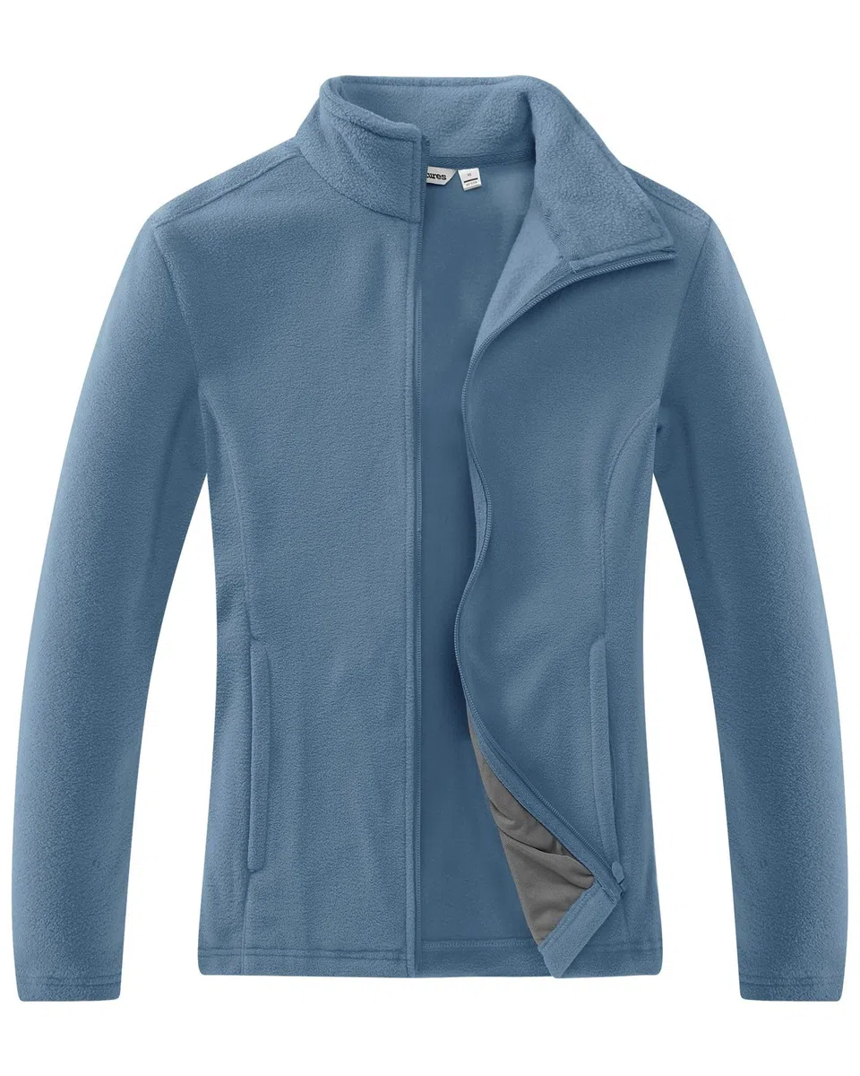 Damen Fleecejacke mit Durchgehendem Reißverschluss Stehkragen Leichte Outdoor Jacke für Wandern