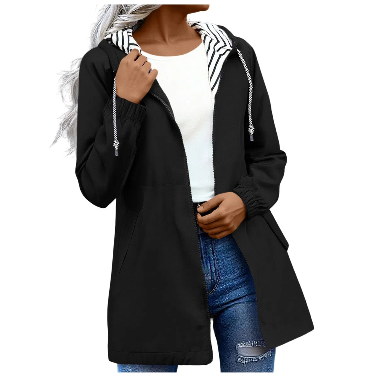 Regenjacke Damen Wasserdicht Atmungsaktiv Regenmantel Leichte Übergangsjacke Softshelljacke für Damen Lang Windbreaker Fahrrad Jacke mit Kapuze Outdoorjacke Fahrradjacke (erhältlich In Übergröße)