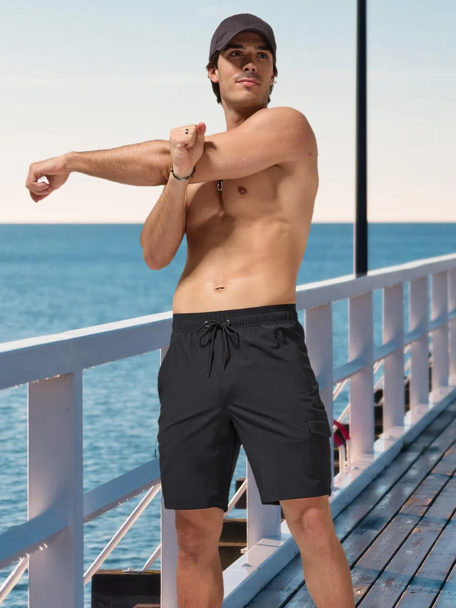 Arcweg Badehose Herren Cargo Shorts mit Reißverschlusstasche - Lange & Schnelltrocknende Badeshorts Schwimmhose ohne Innenfutter für Freizeit, Strand und Sport S-3XL