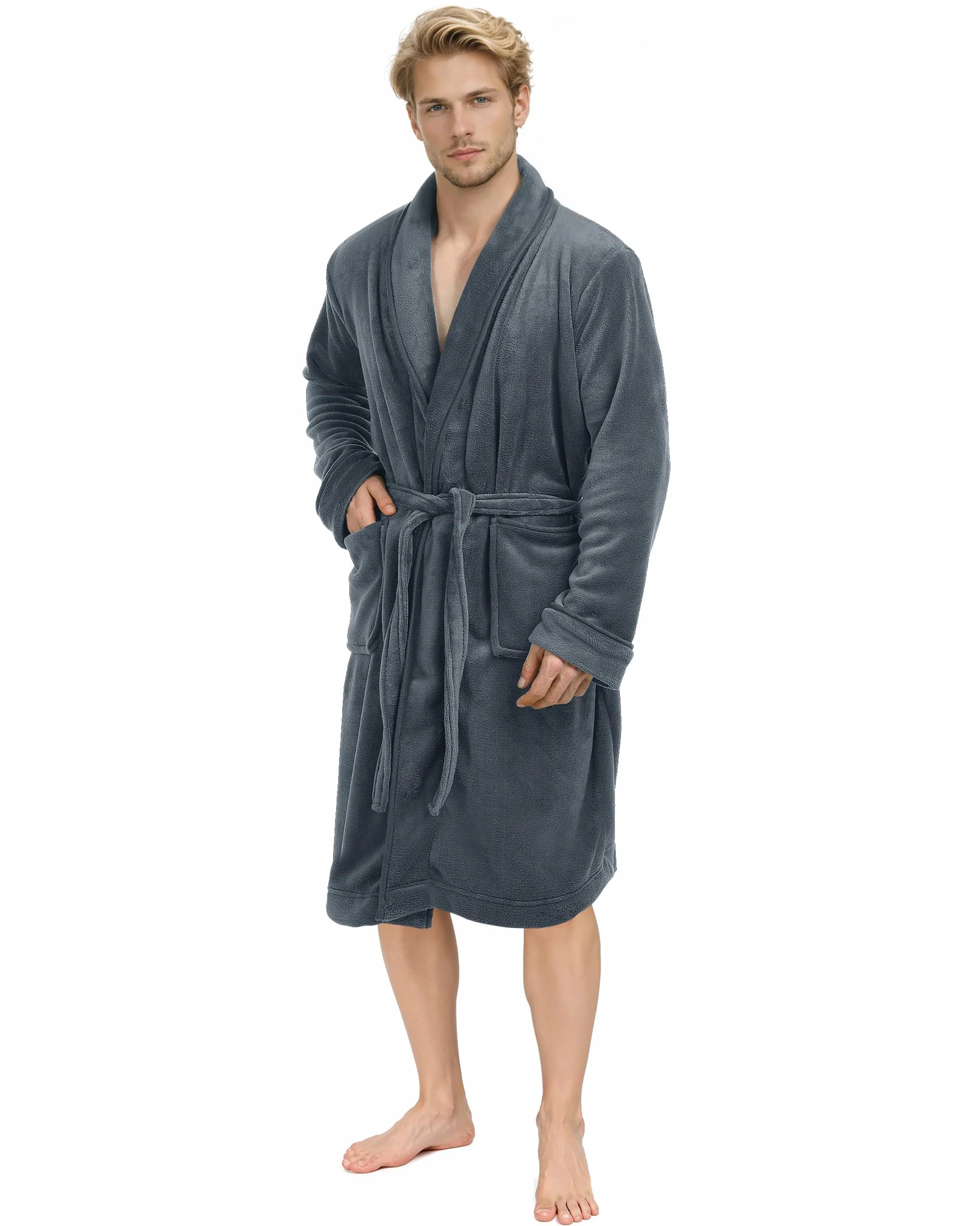 NY Threads Bademantel Herren Flauschig Fleece Kuschelig weich Schalkragen Morgenmantel fur männer